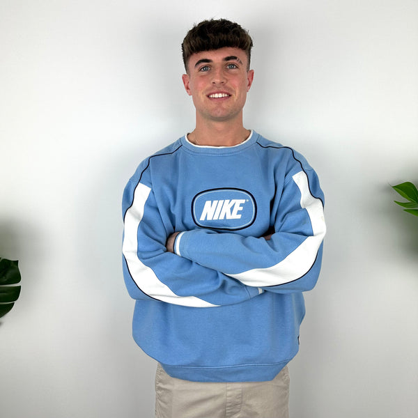 Nike Baby Blue Embroidered Spell Out Sweatshirt (XL)