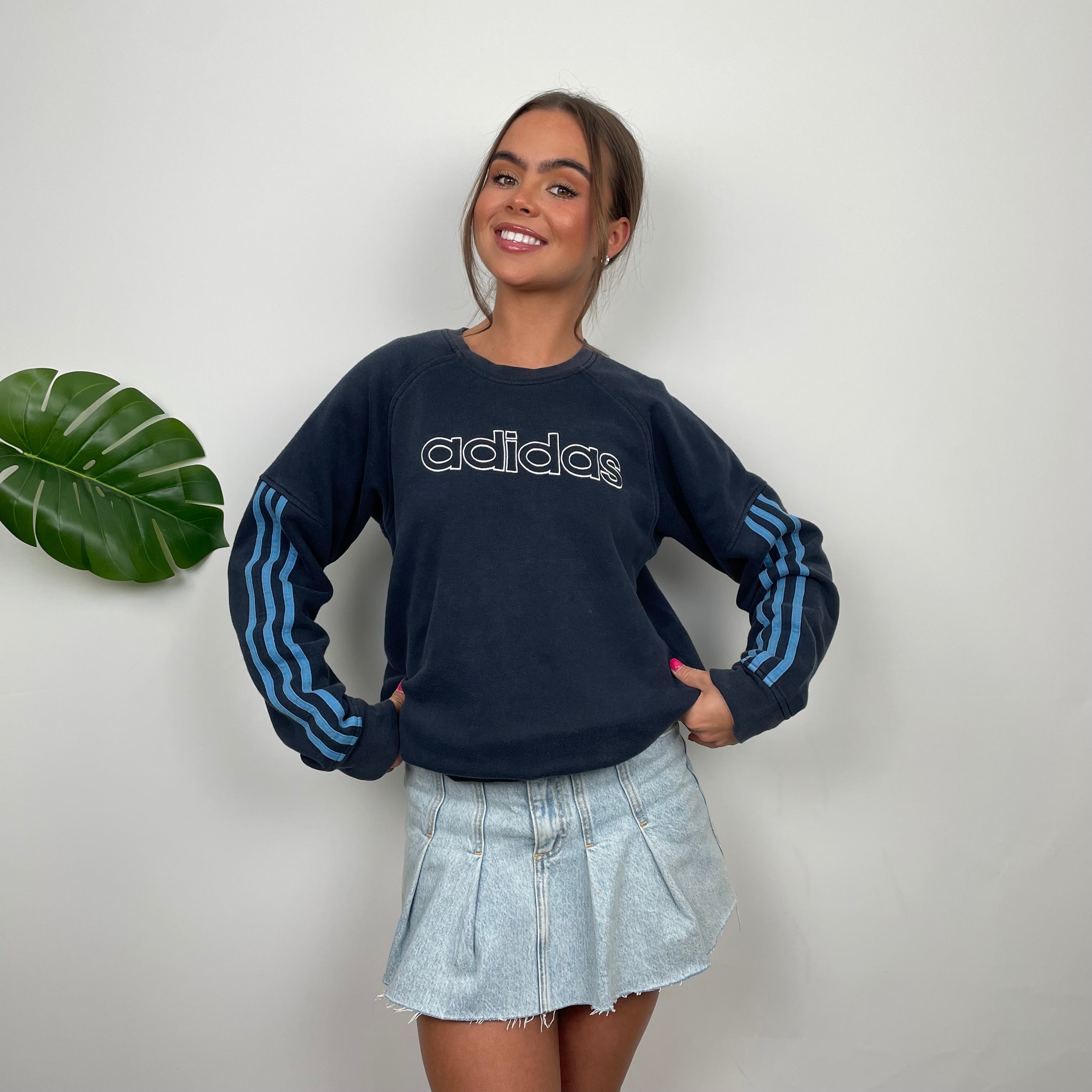 Adidas Navy Embroidered Spell Out Sweatshirt (S)