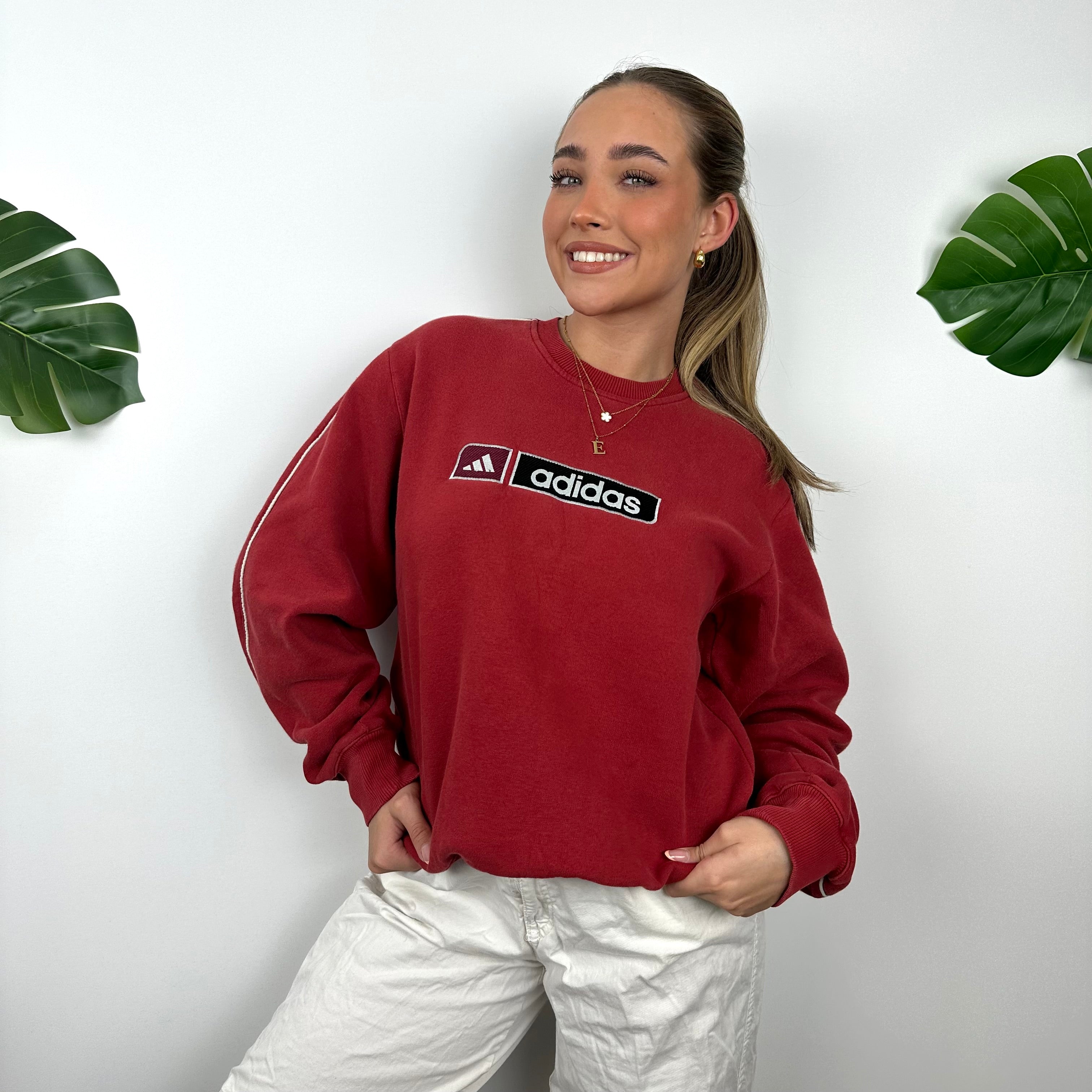 Adidas Red Embroidered Spell Out Sweatshirt (S)