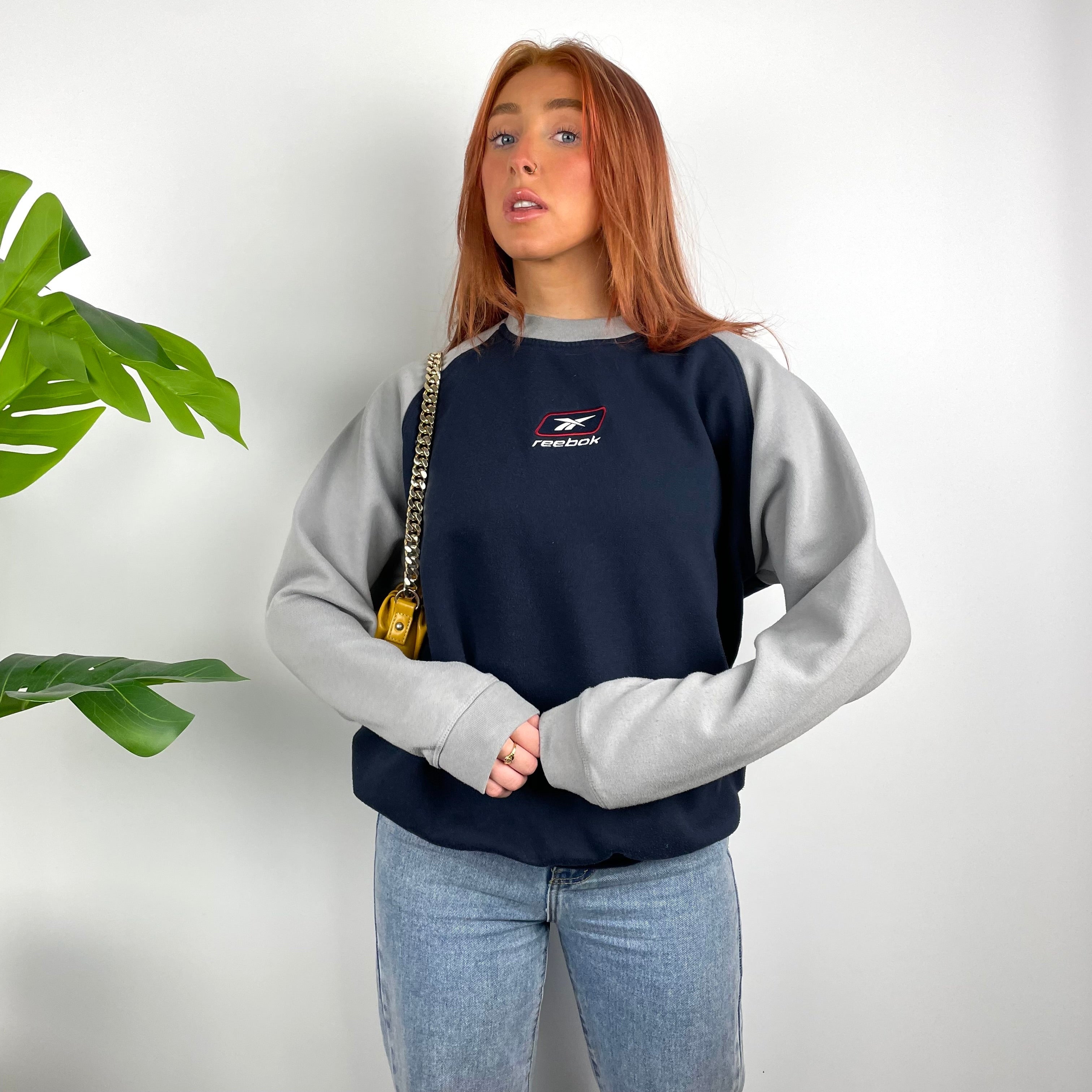 Reebok RARE Navy Embroidered Spell Out Sweatshirt (M)