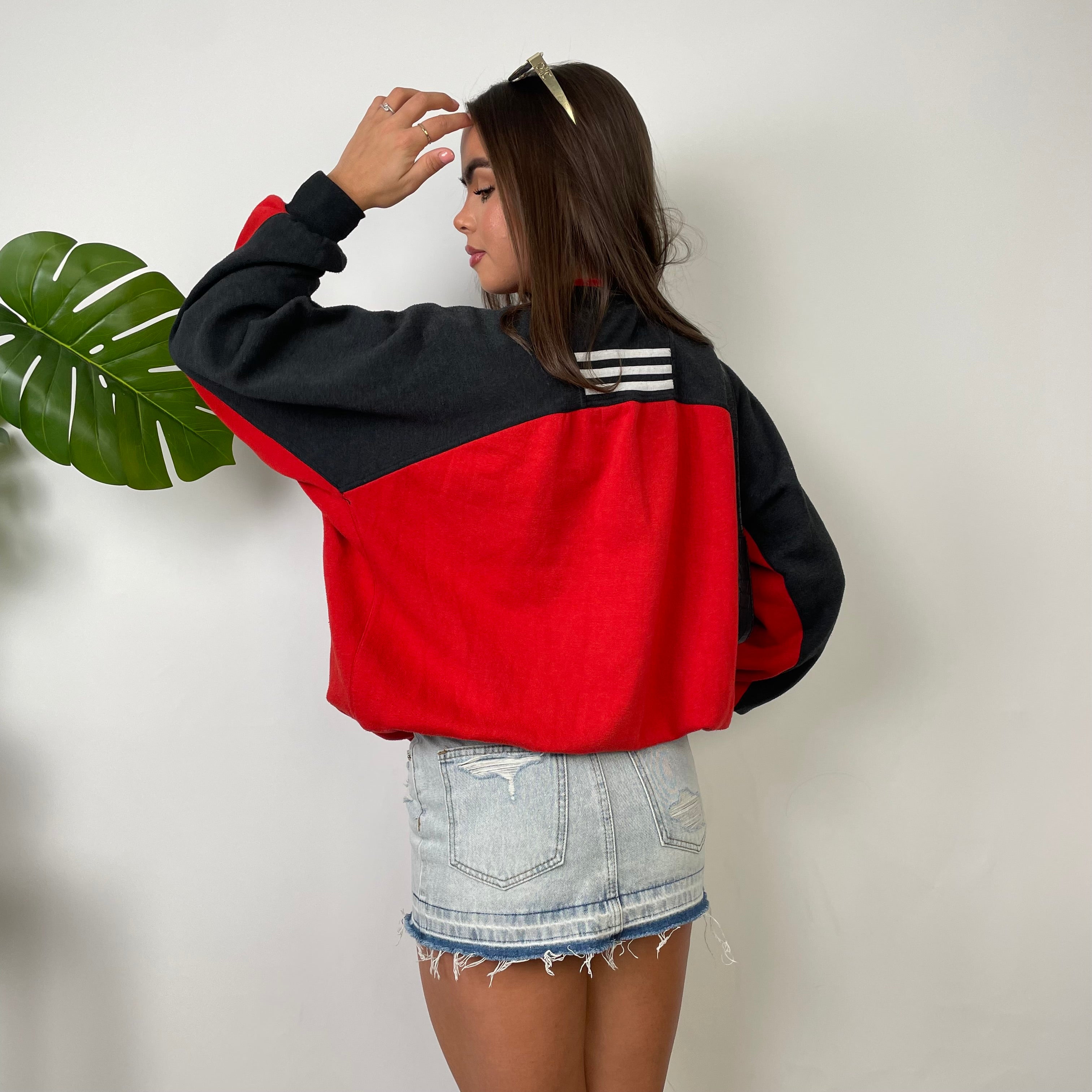 Adidas Red & Black Embroidered Spell Out Sweatshirt (M)