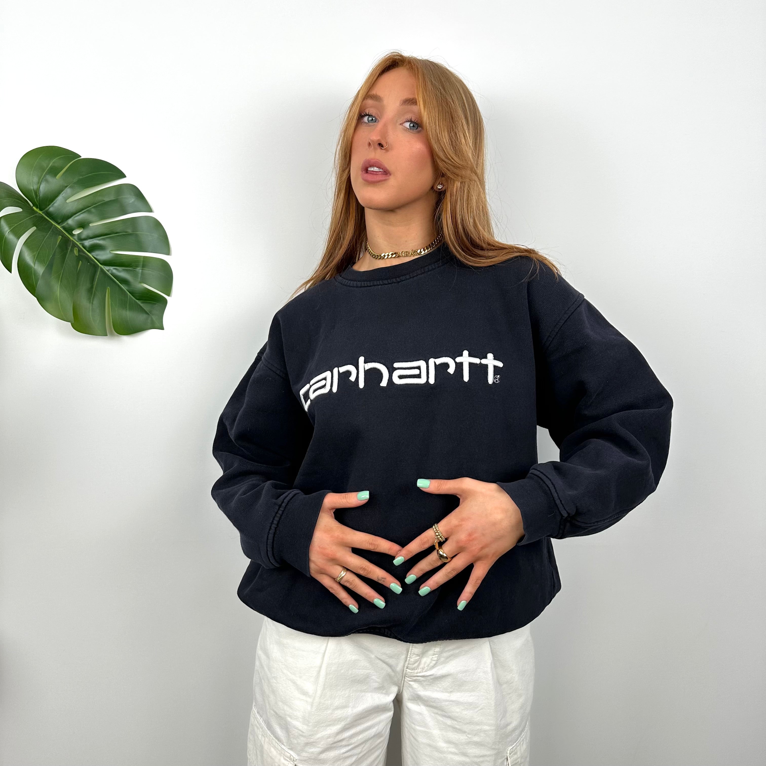 Carhartt Navy Embroidered Spell Out Sweatshirt (L)