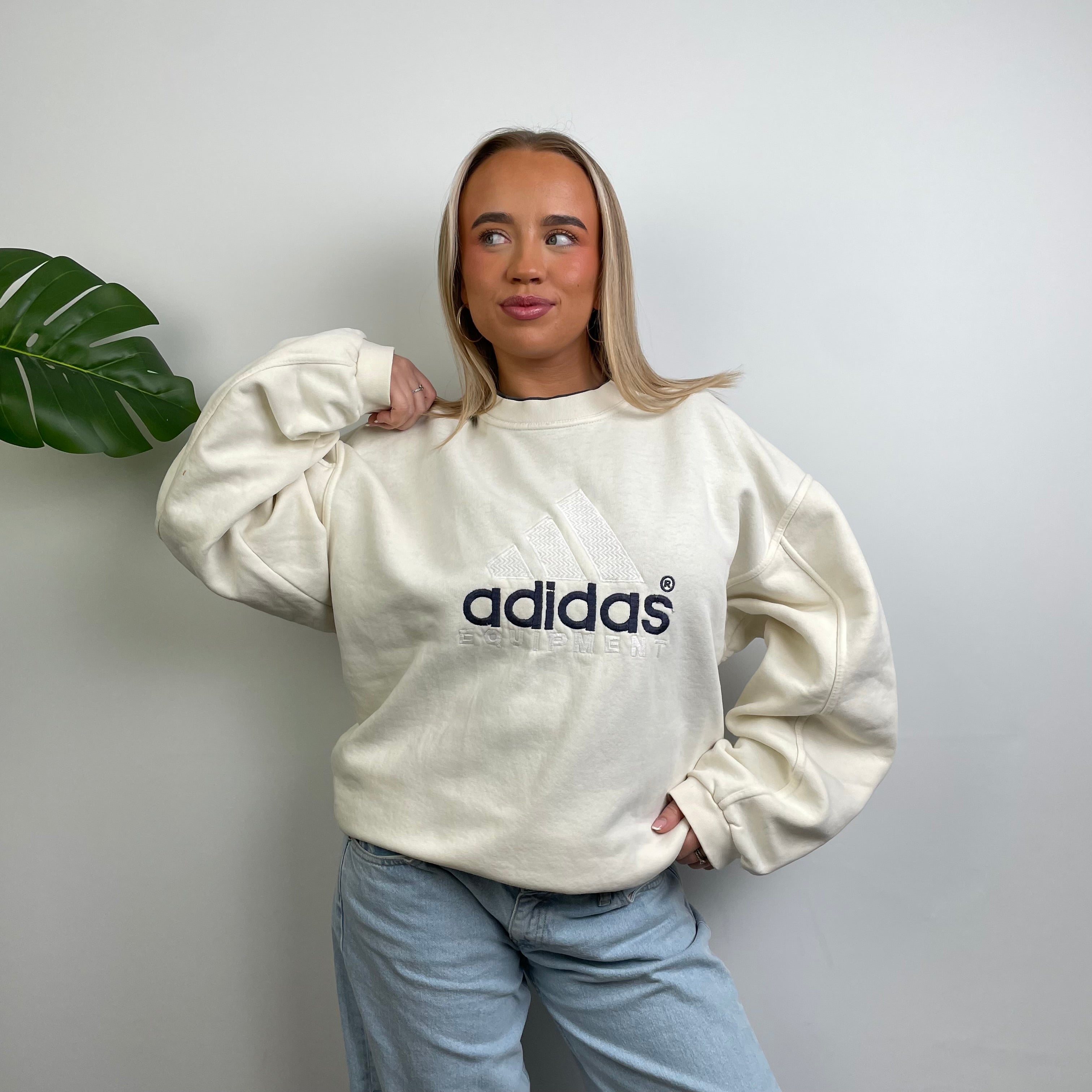 Adidas Equipment RARE White Embroidered Spell Out Sweatshirt (XL)