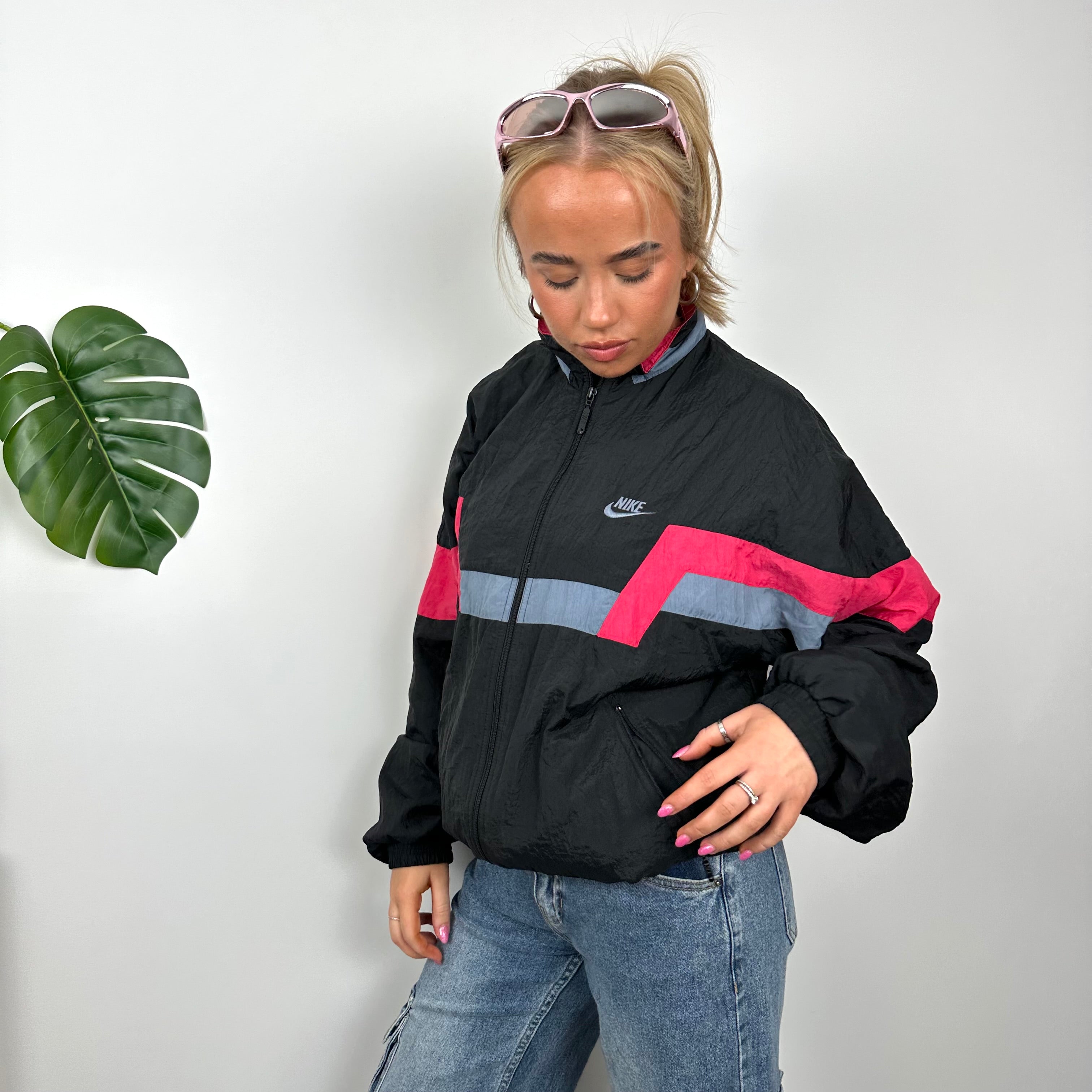 Nike RARE Black Embroidered Swoosh Windbreaker Jacket (S)