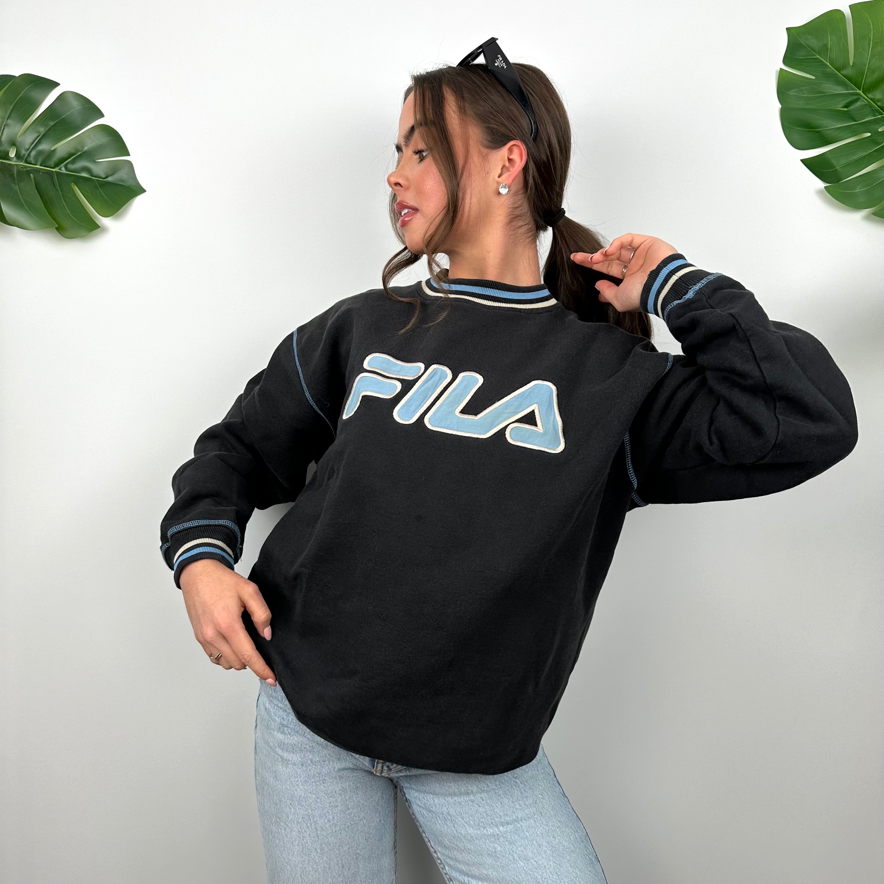 FILA Black Embroidered Spell Out Sweatshirt (M)