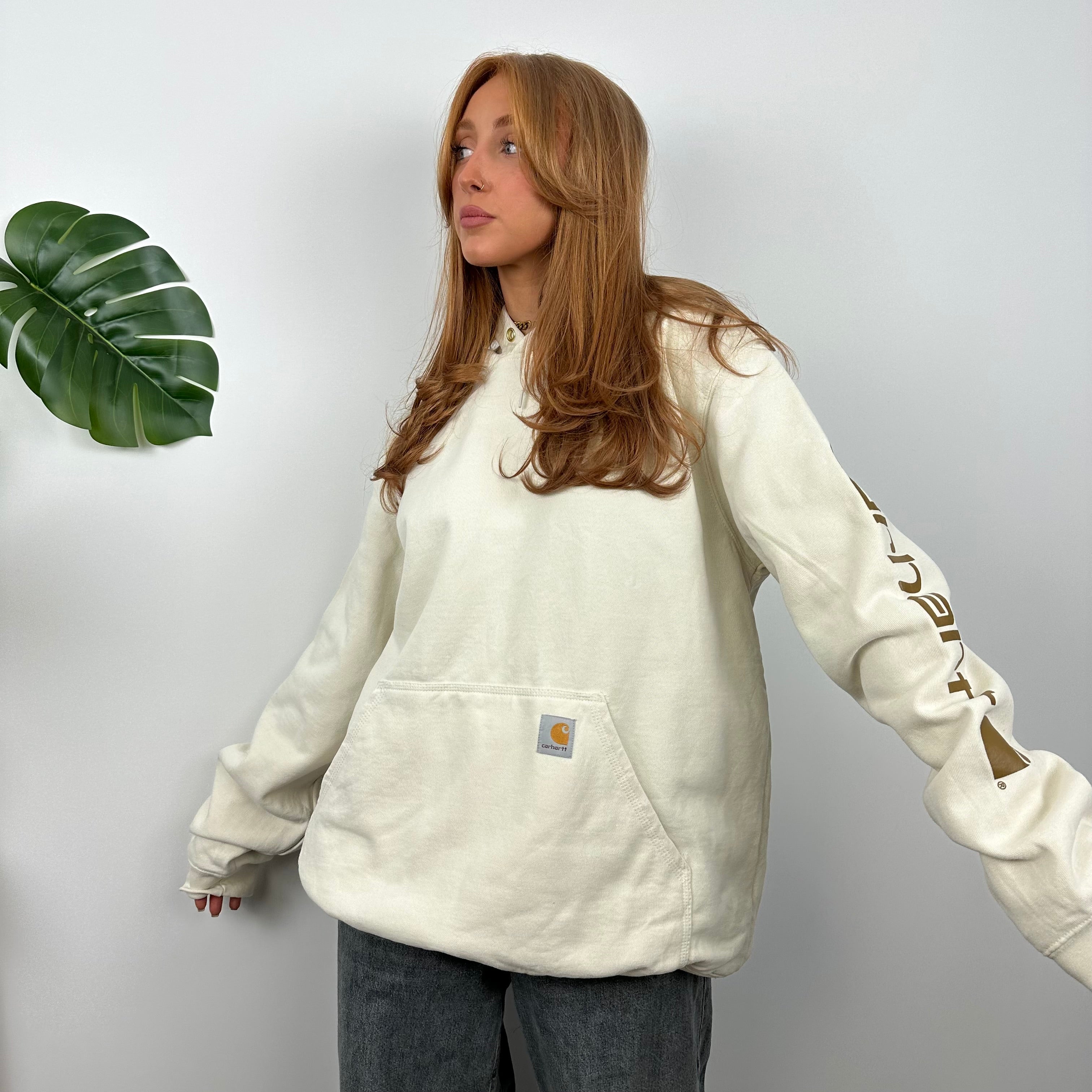 Carhartt Cream Embroidered Logo Hoodie (L)