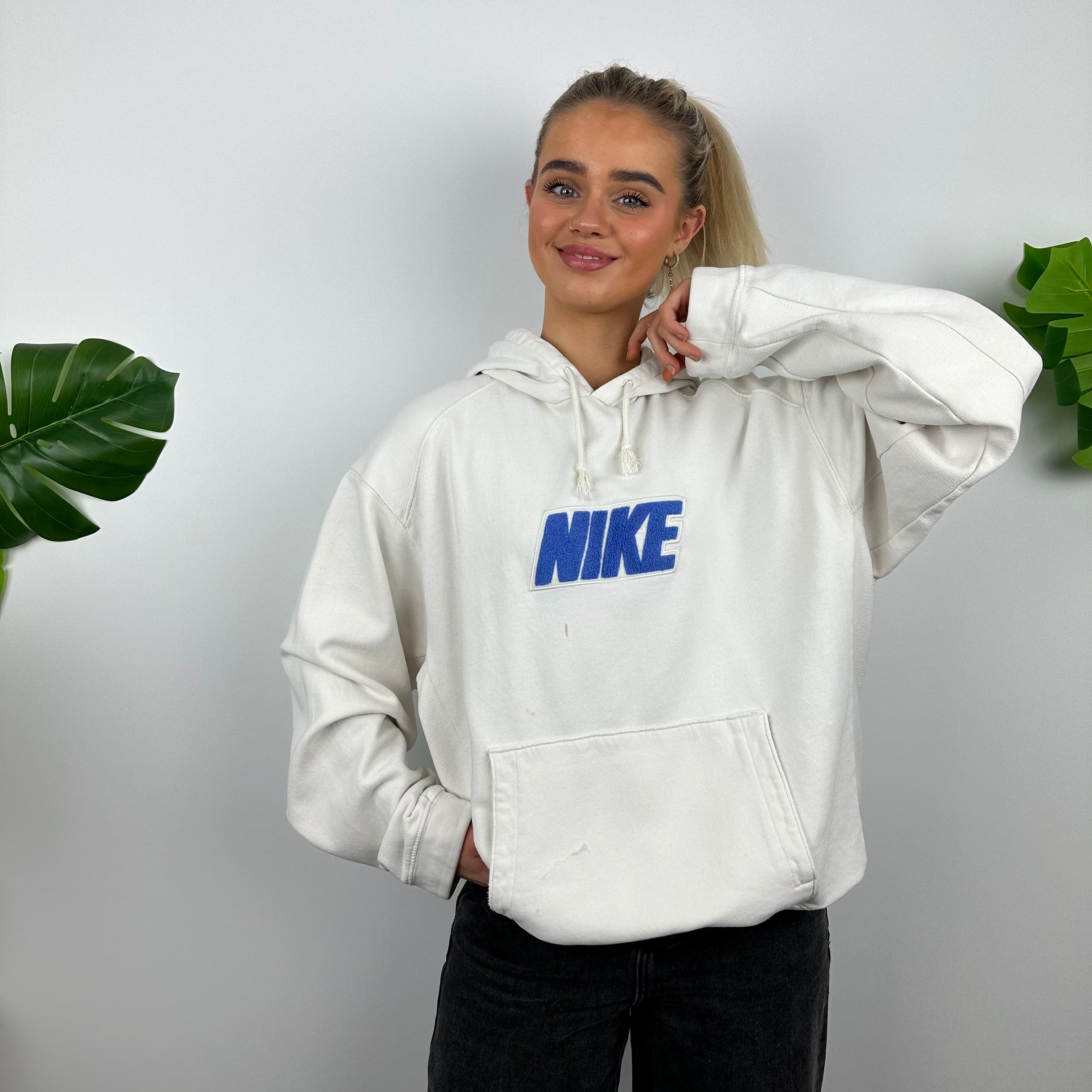 Nike RARE White Embroidered Spell Out Hoodie (L)