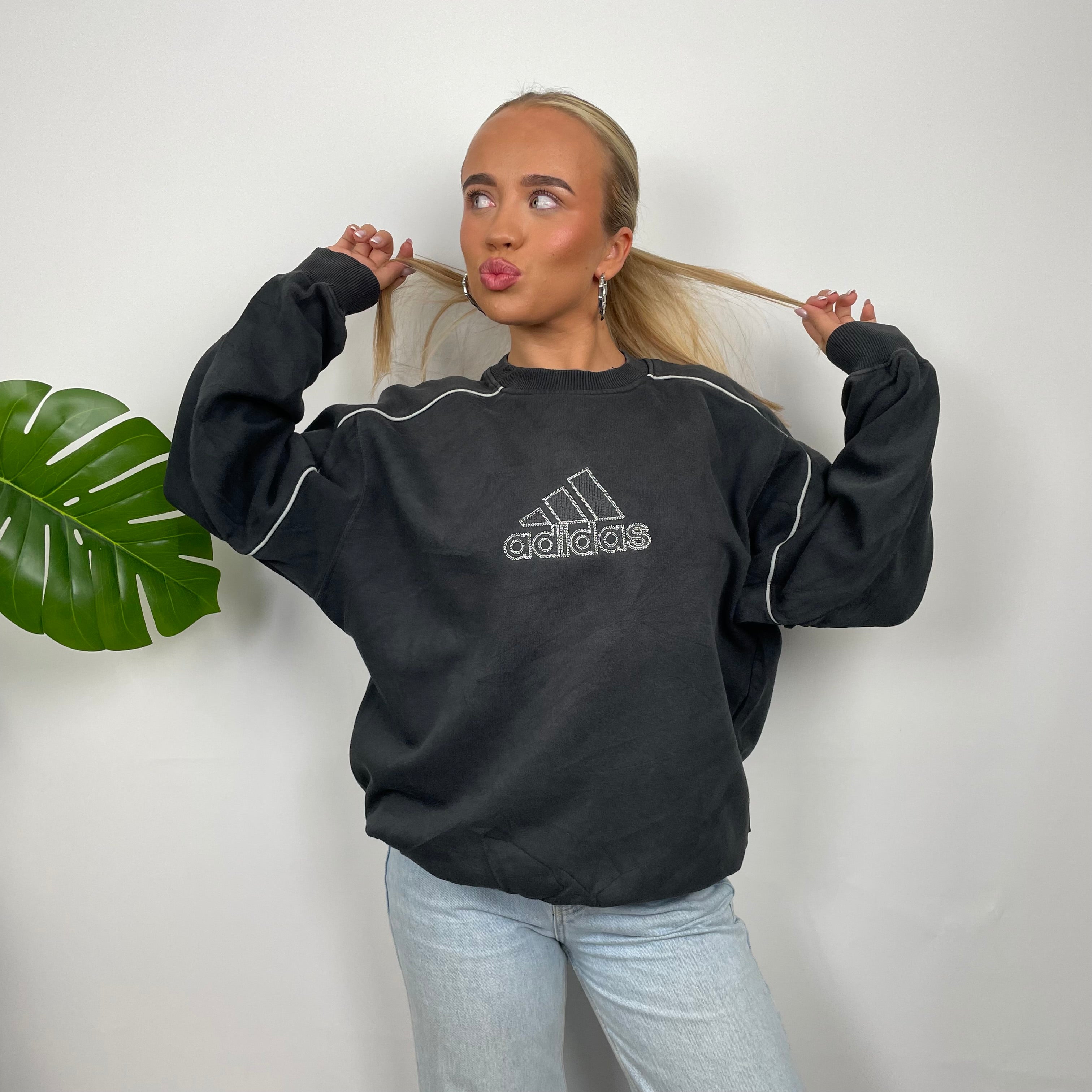 Adidas Black Embroidered Spell Out Sweatshirt (M)