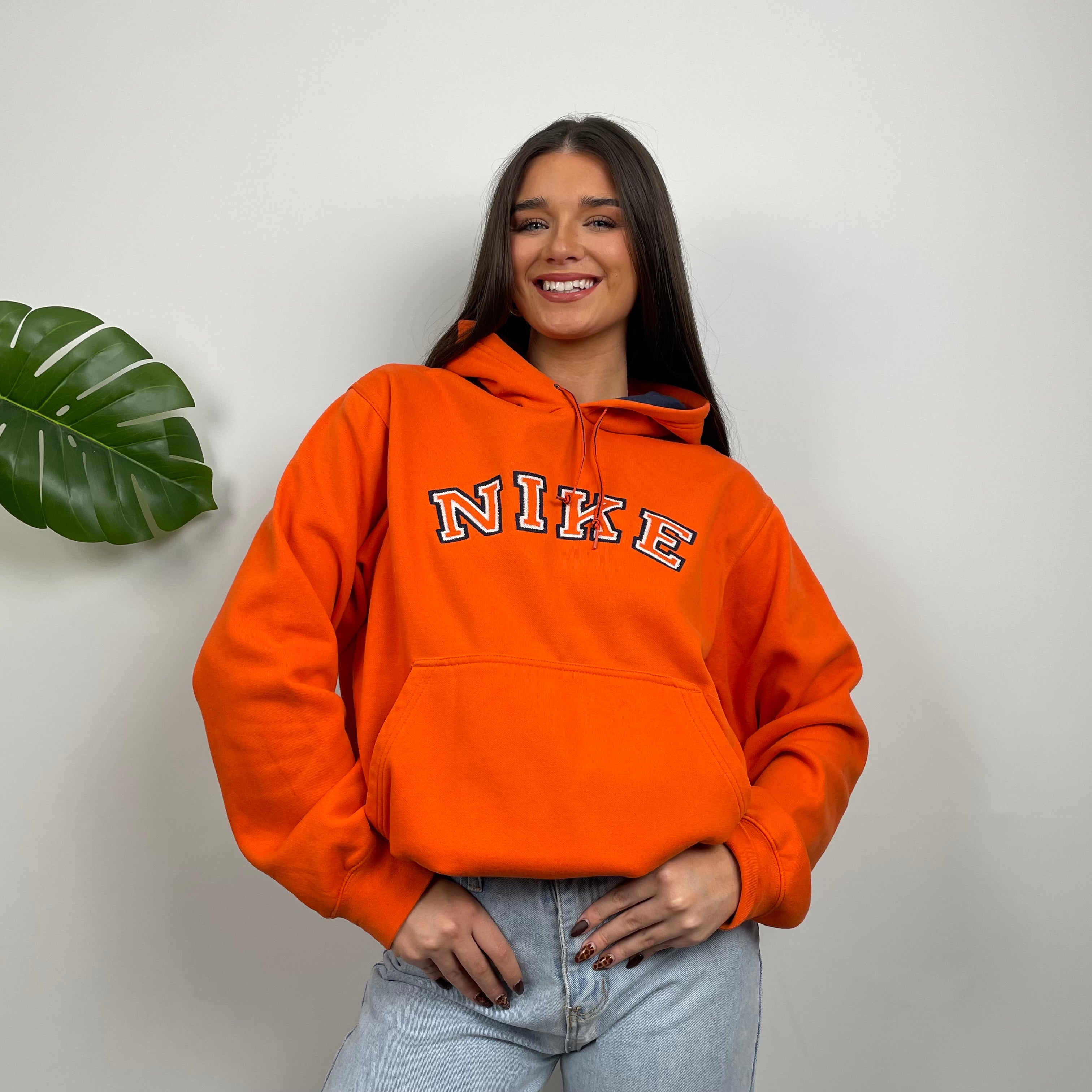 Nike RARE Orange Embroidered Spell Out Hoodie (M)