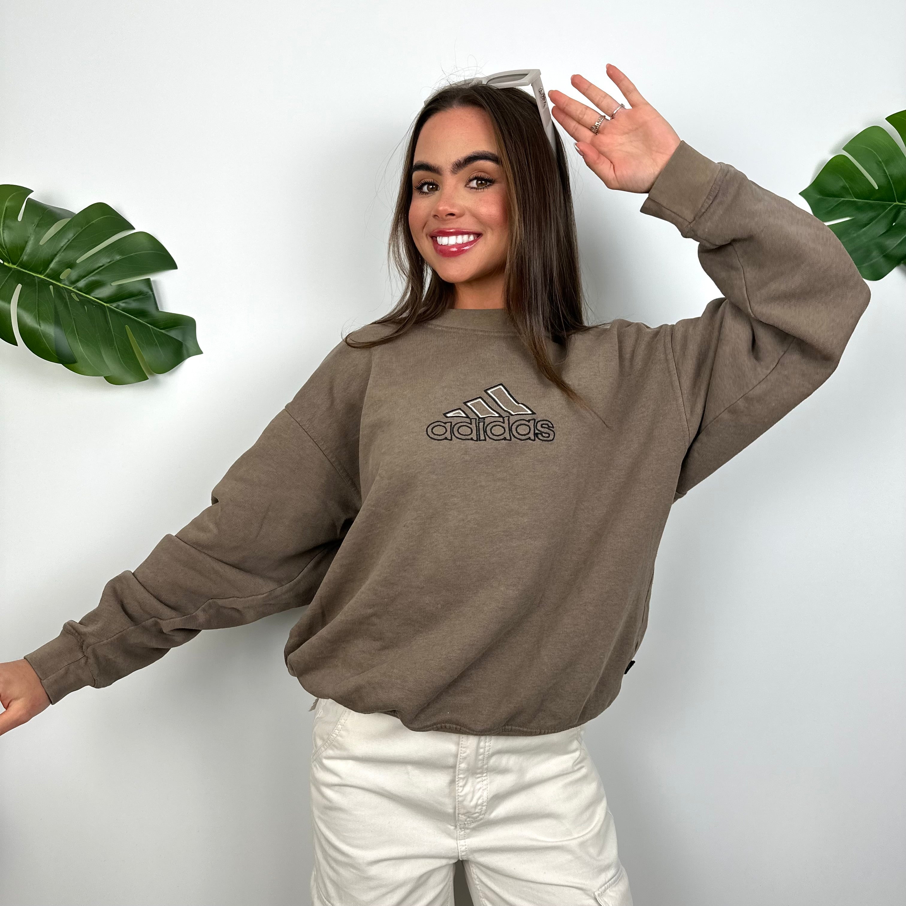 Adidas Brown Embroidered Spell Out Sweatshirt (M)