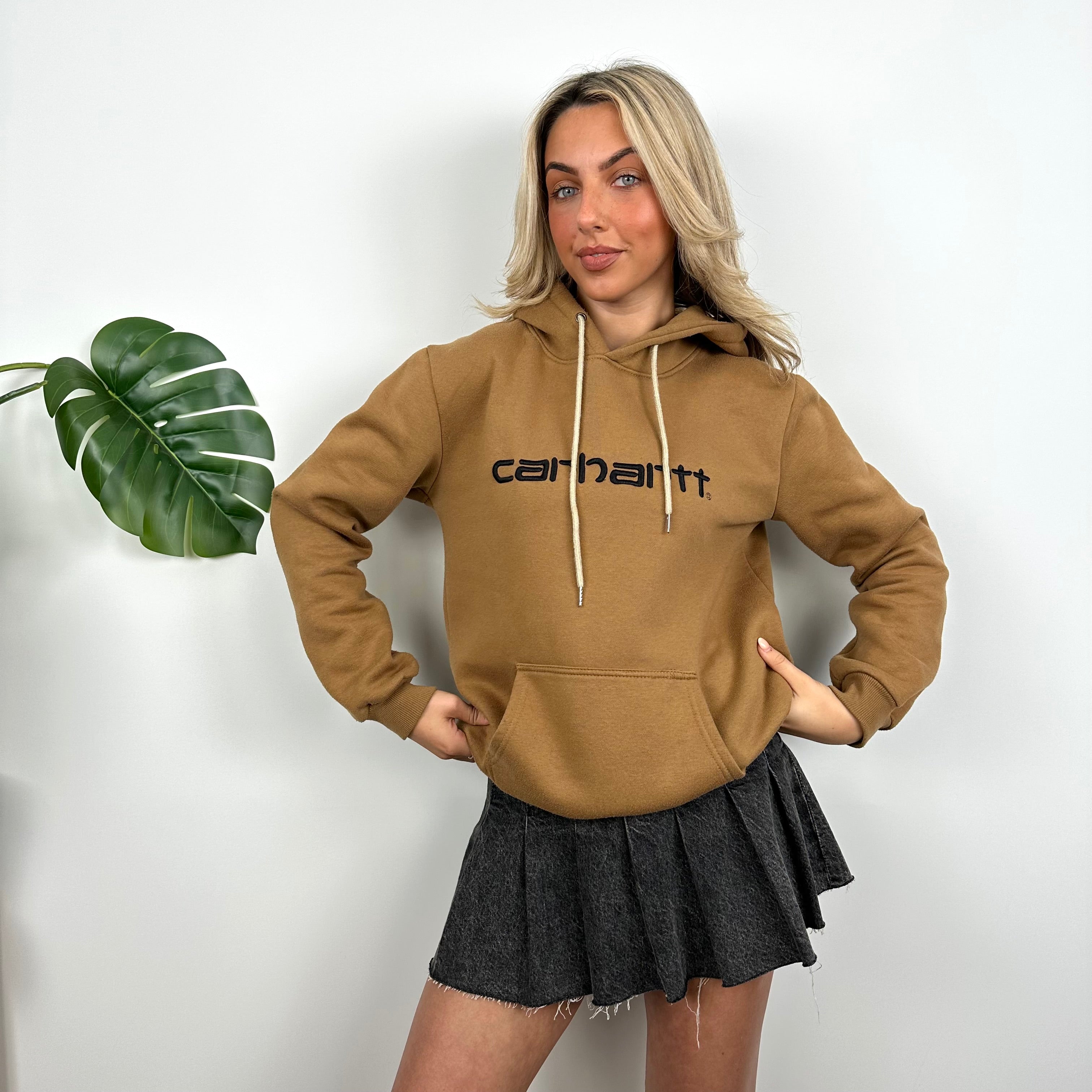 Carhartt RARE Tan Brown Embroidered Spell Out Hoodie (S)