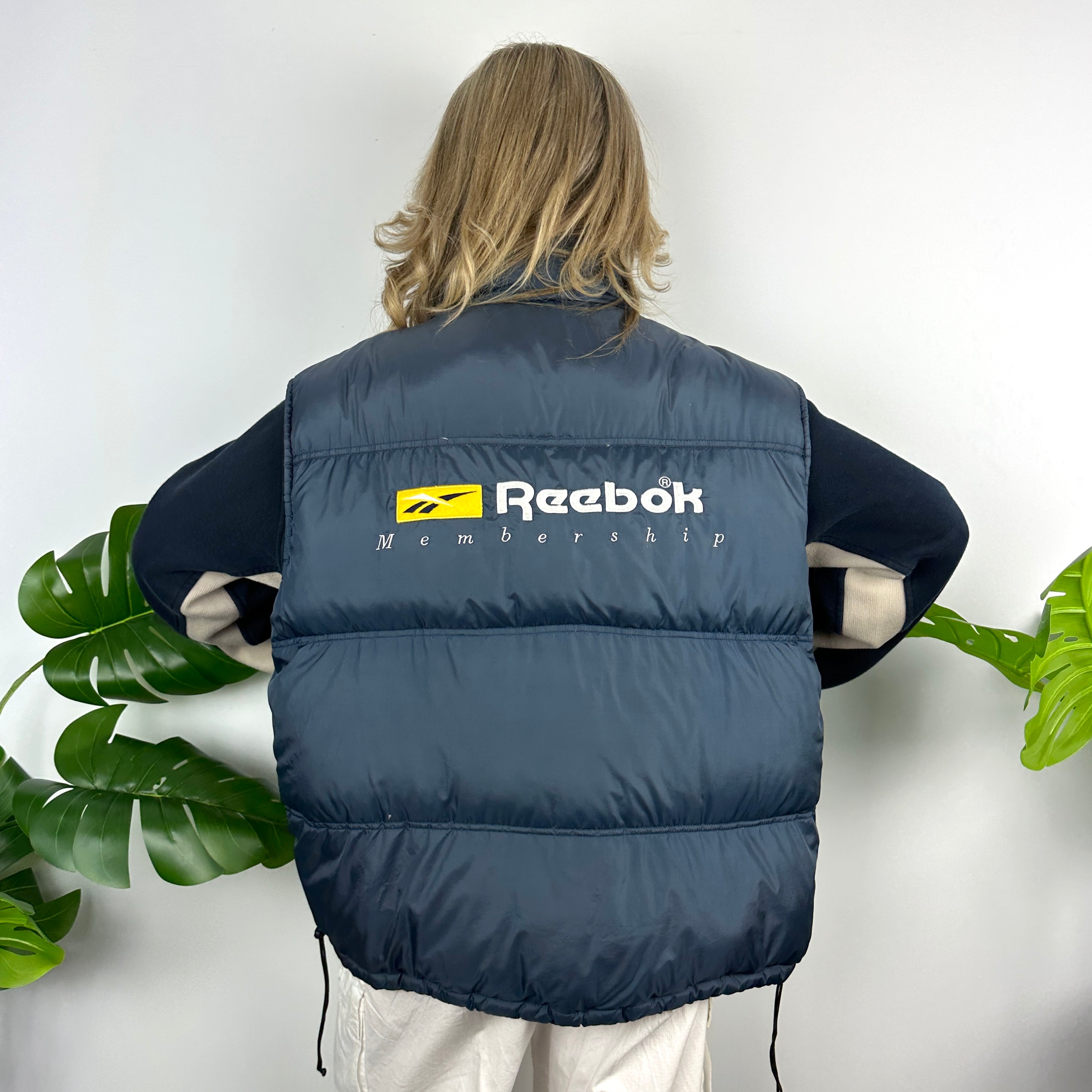 Reebok Navy Embroidered Spell Out Puffer Gilet (XL)