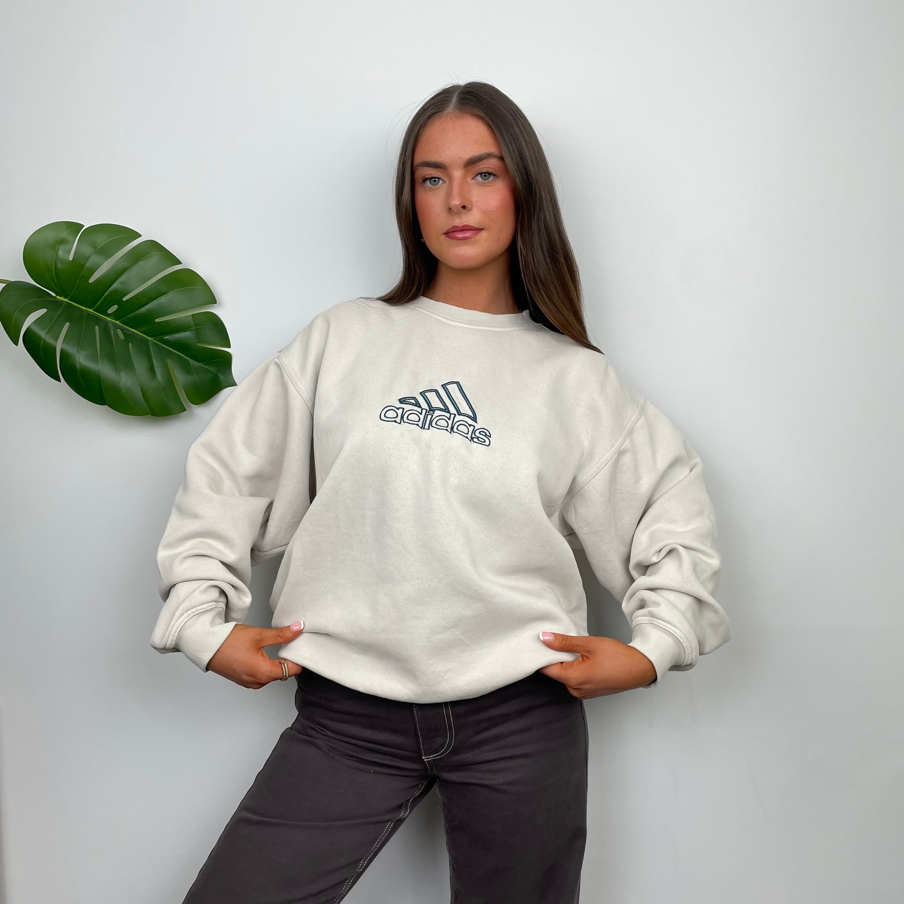 Adidas RARE Cream Embroidered Spell Out Sweatshirt (M)