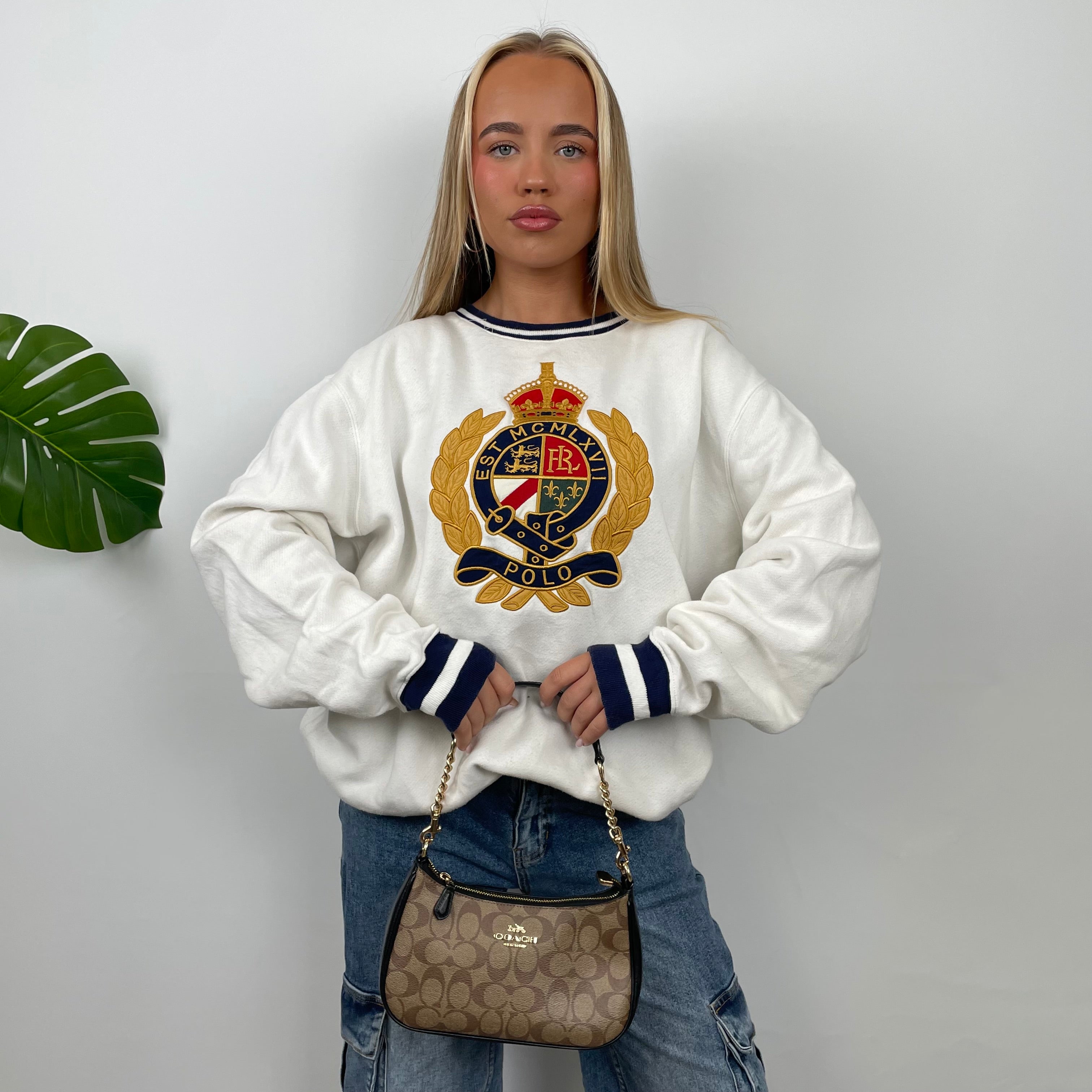 Polo Ralph Lauren White Embroidered Spell Out Sweatshirt (L)