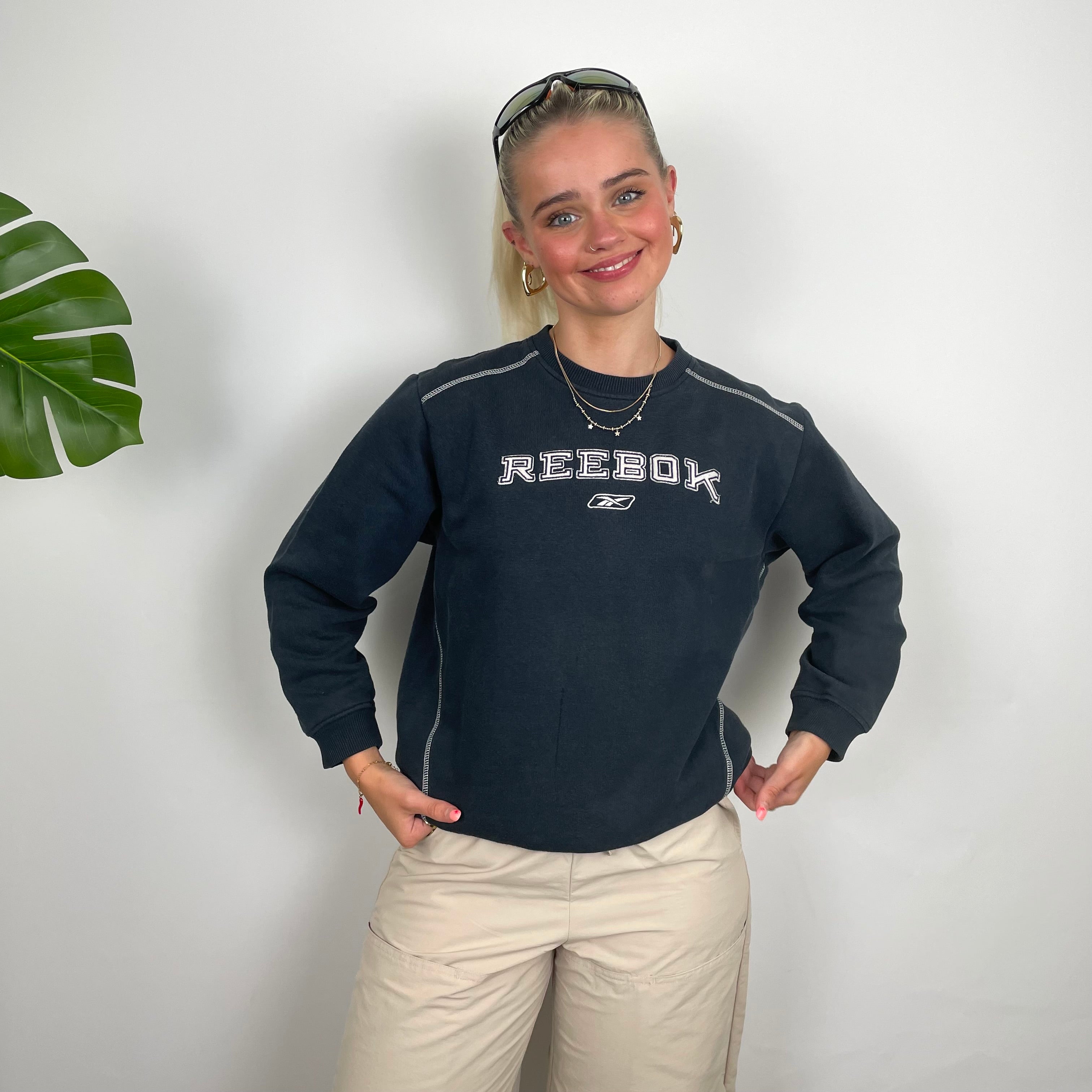 Reebok Navy Embroidered Spell Out Sweatshirt (S)