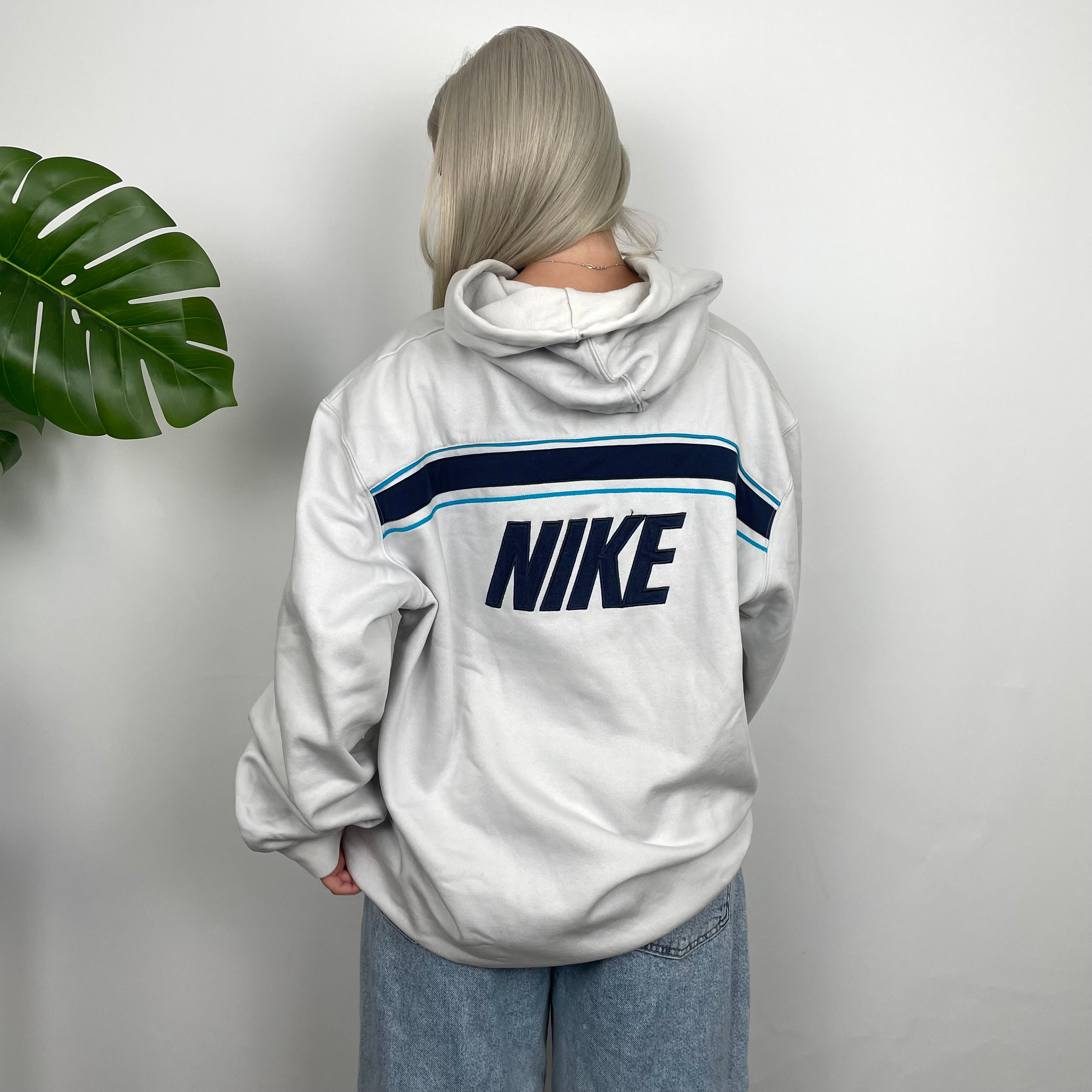 Nike White Embroidered Swoosh Hoodie (XL)