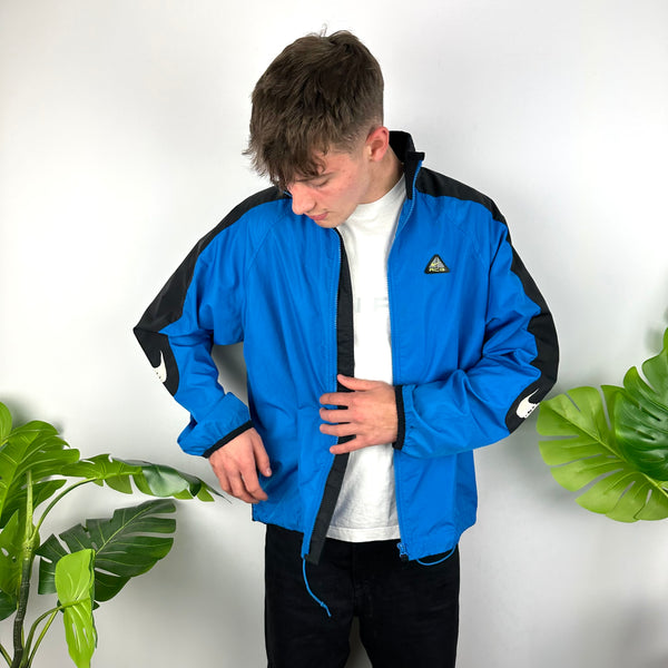 Nike ACG Blue Embroidered Spell Out Windbreaker Jacket (L)