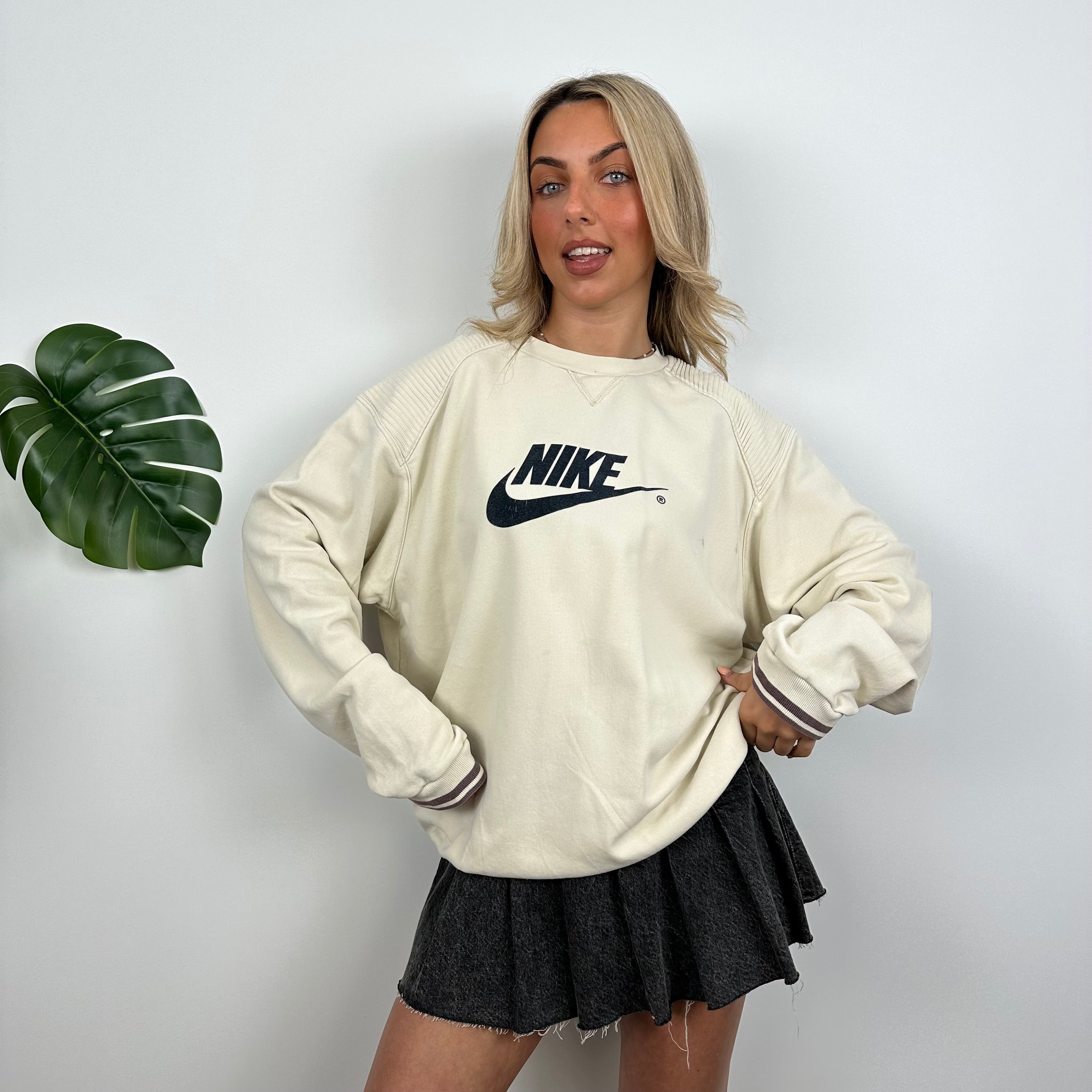 Nike Cream Embroidered Spell Out Sweatshirt (L)