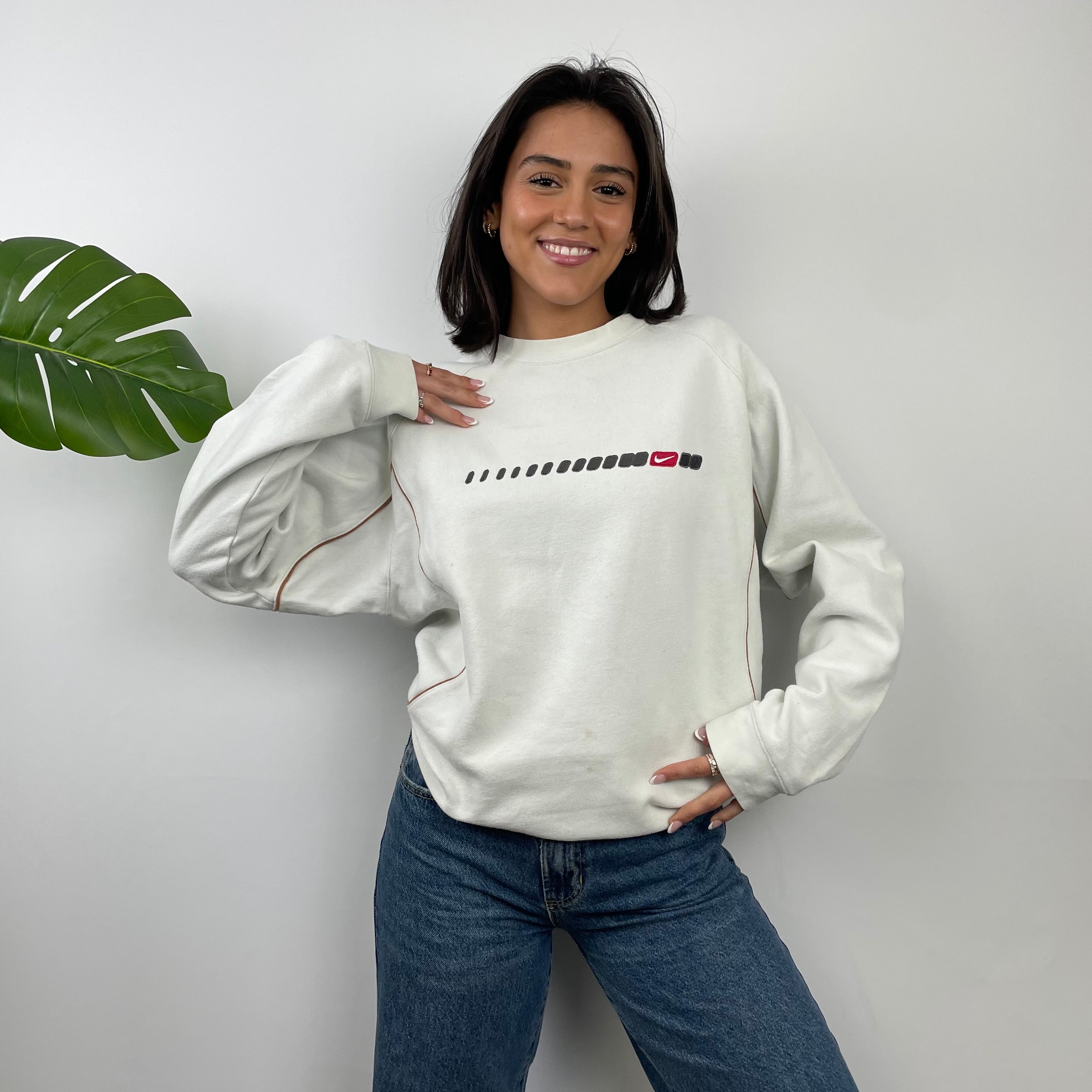 Nike White Embroidered Swoosh Sweatshirt (M)