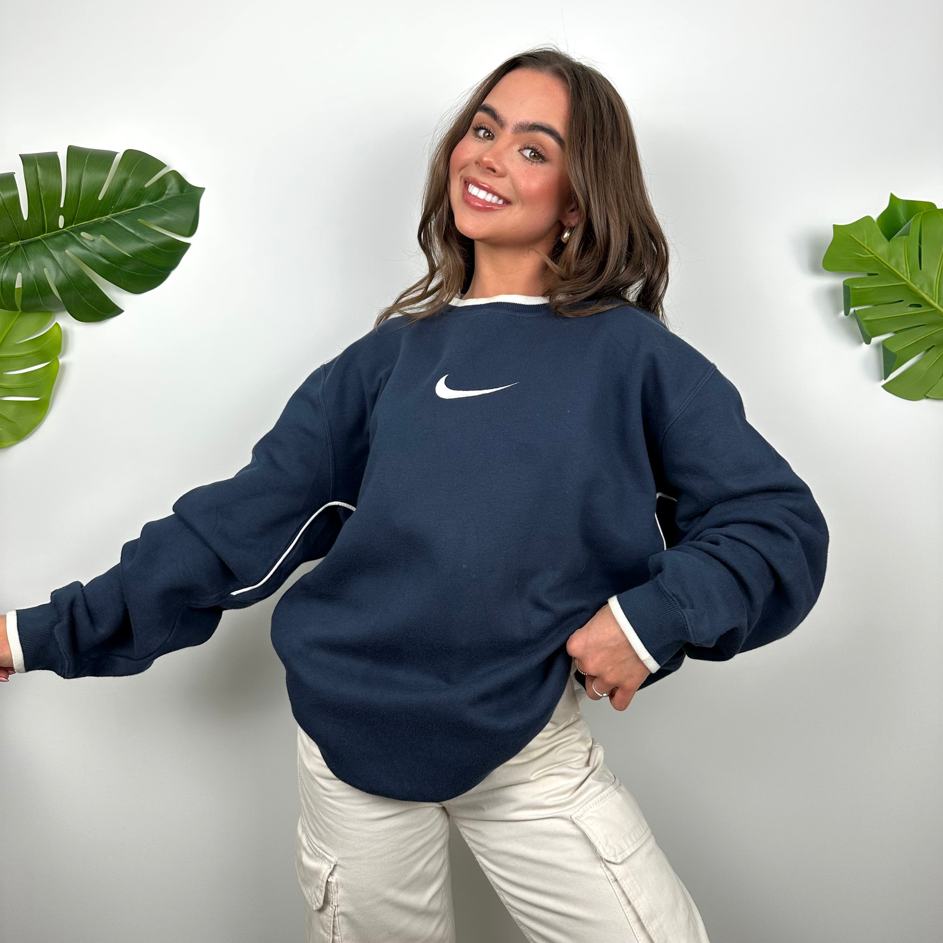 Nike Navy Embroidered Swoosh Sweatshirt (L)