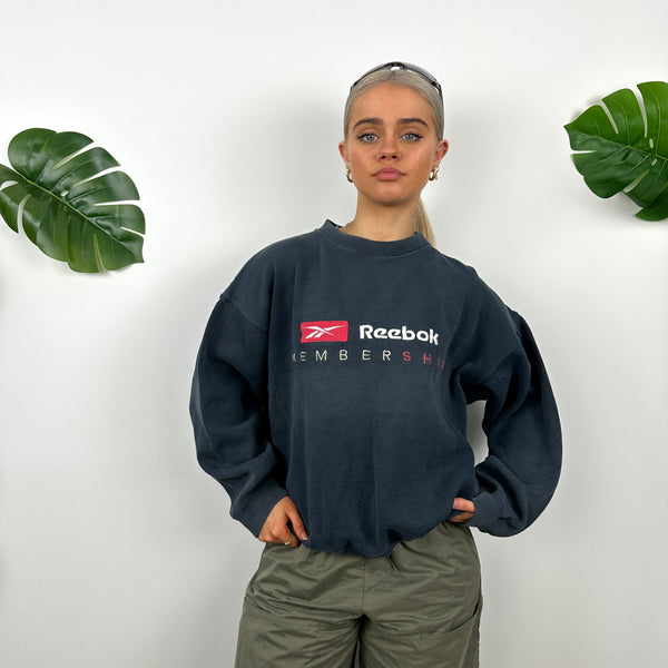 Reebok Membership RARE Navy Embroidered Spell Out Sweatshirt (S)