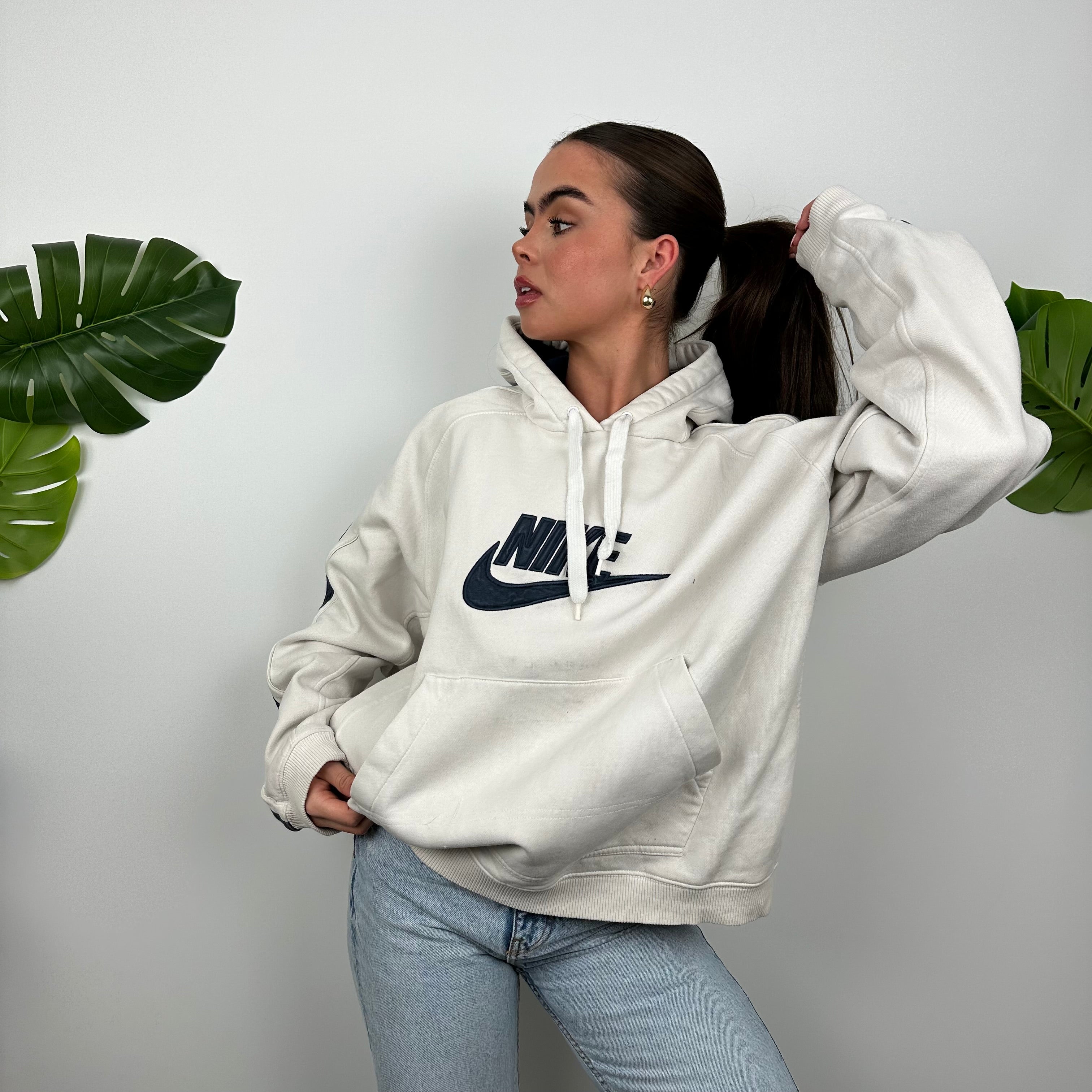 Nike White Embroidered Spell Out Hoodie (L)