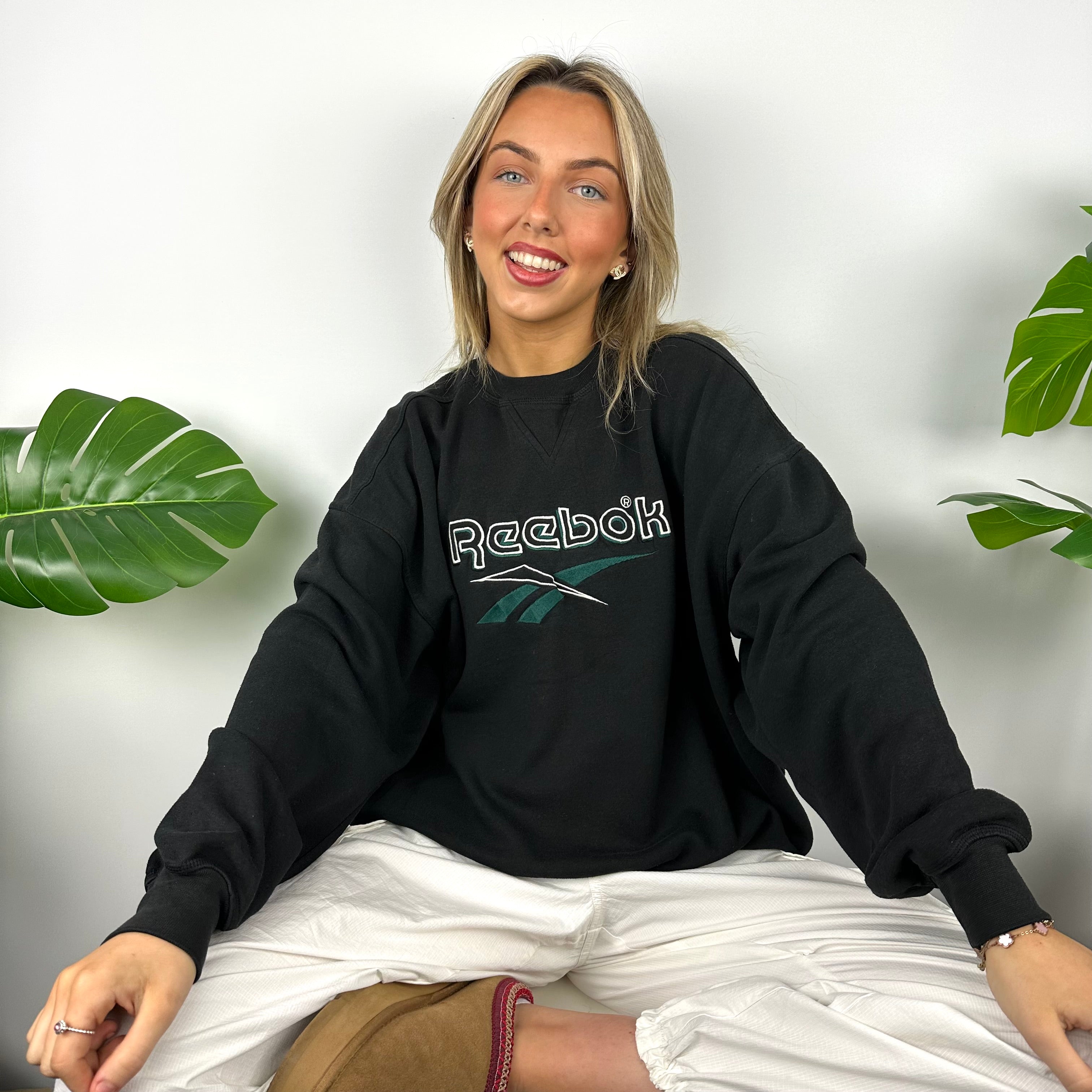 Reebok Black Embroidered Spell Out Sweatshirt (M)