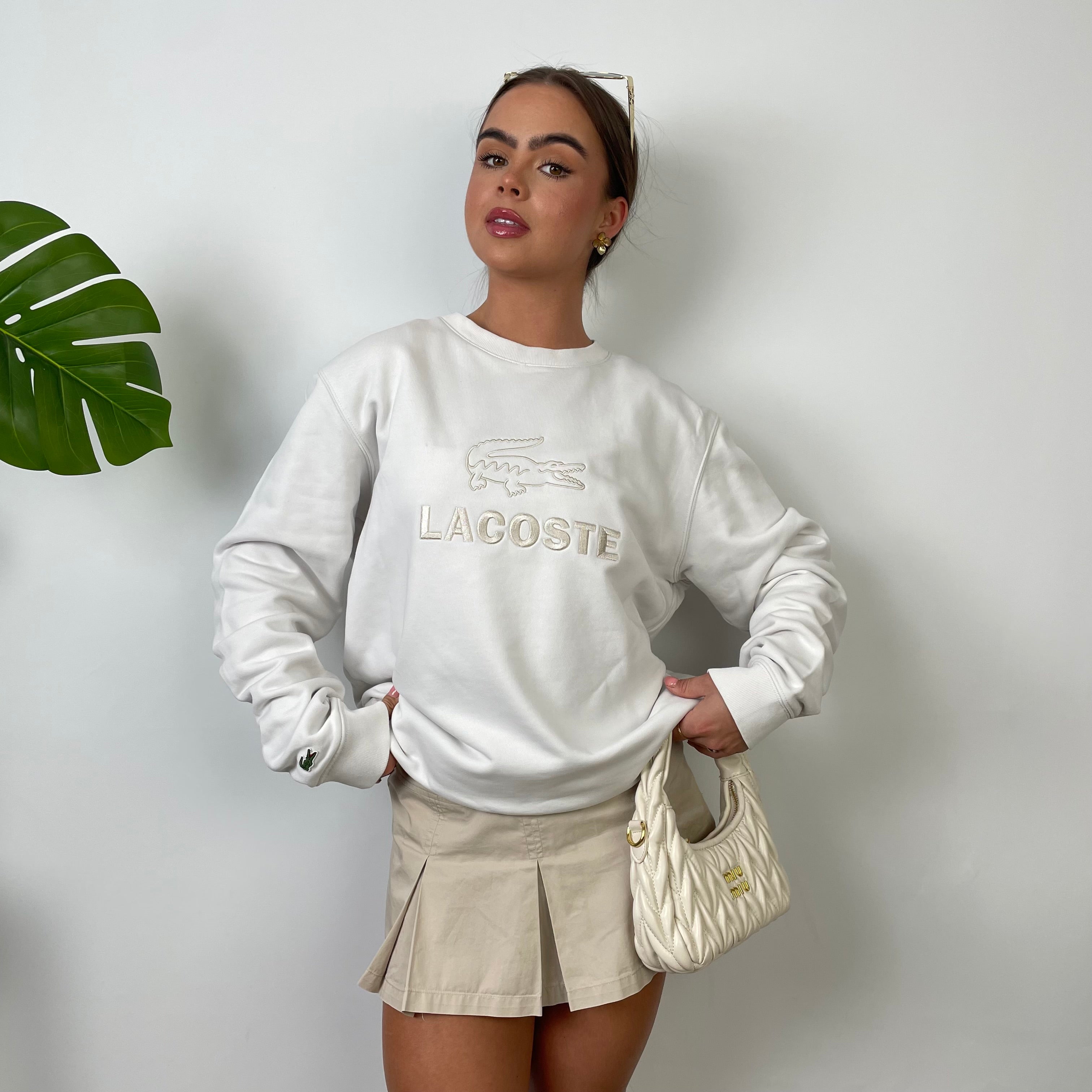 Lacoste White Embroidered Spell Out Sweatshirt (M)