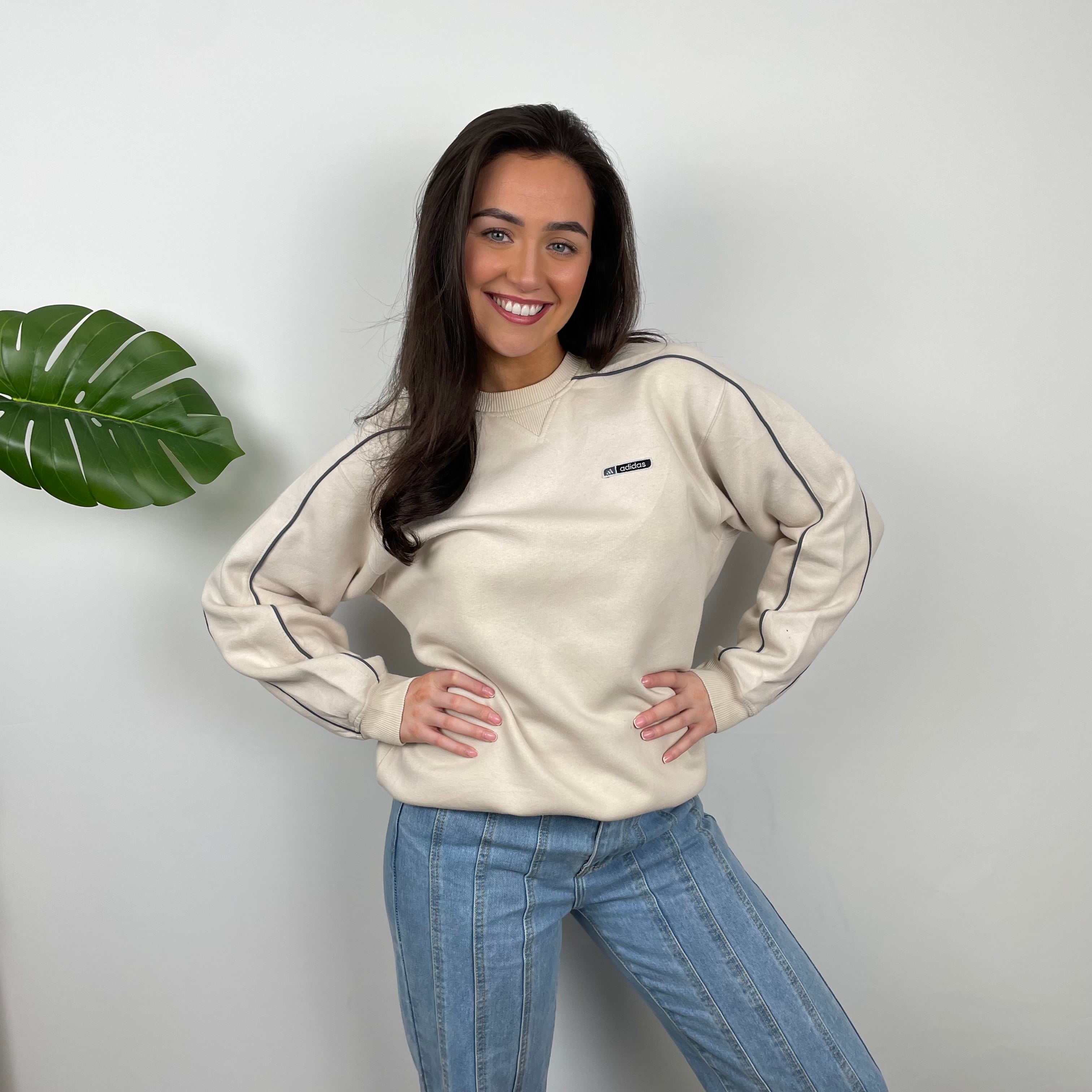 Adidas Cream Embroidered Spell Out Sweatshirt (M)
