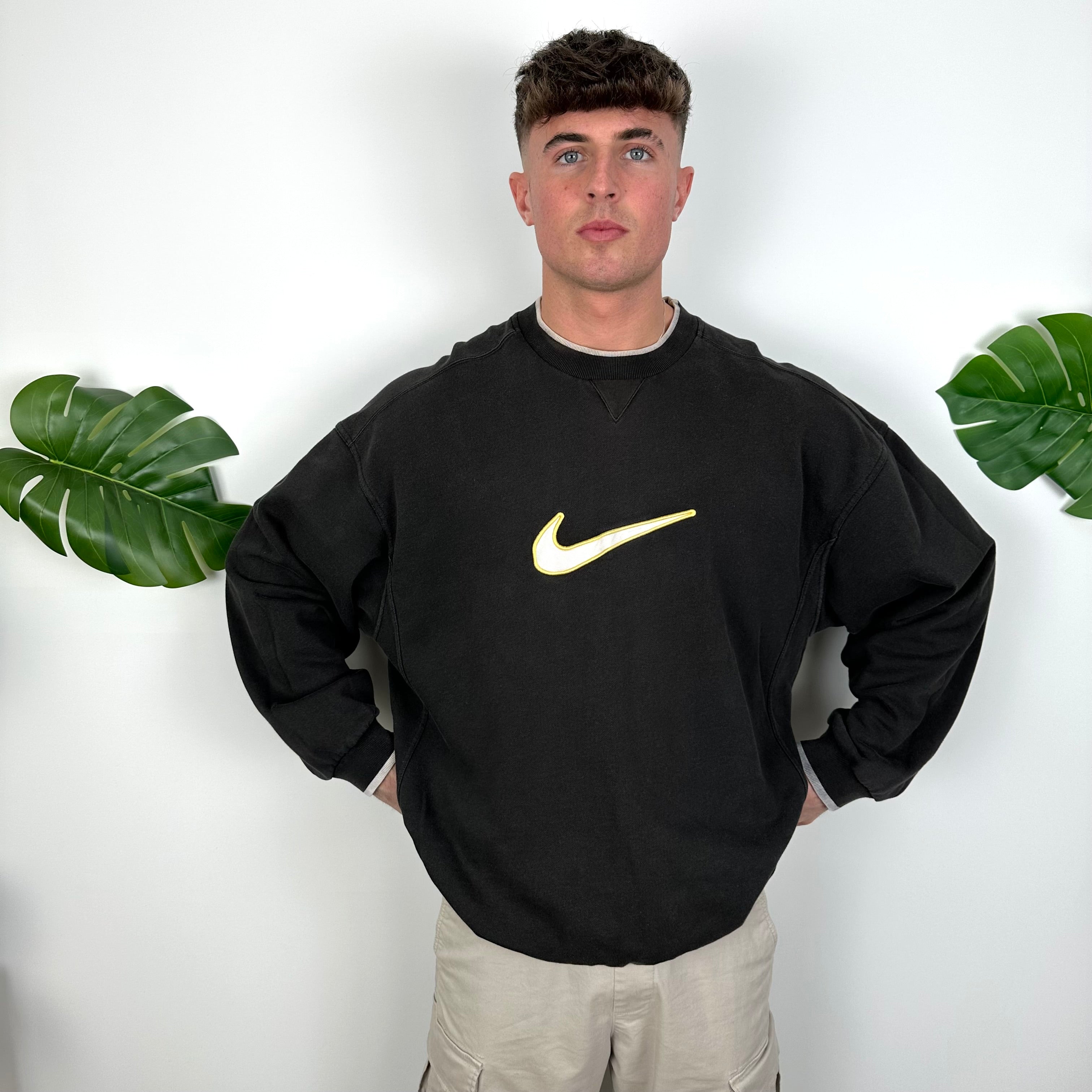 Nike Black Embroidered Swoosh Sweatshirt (XL)