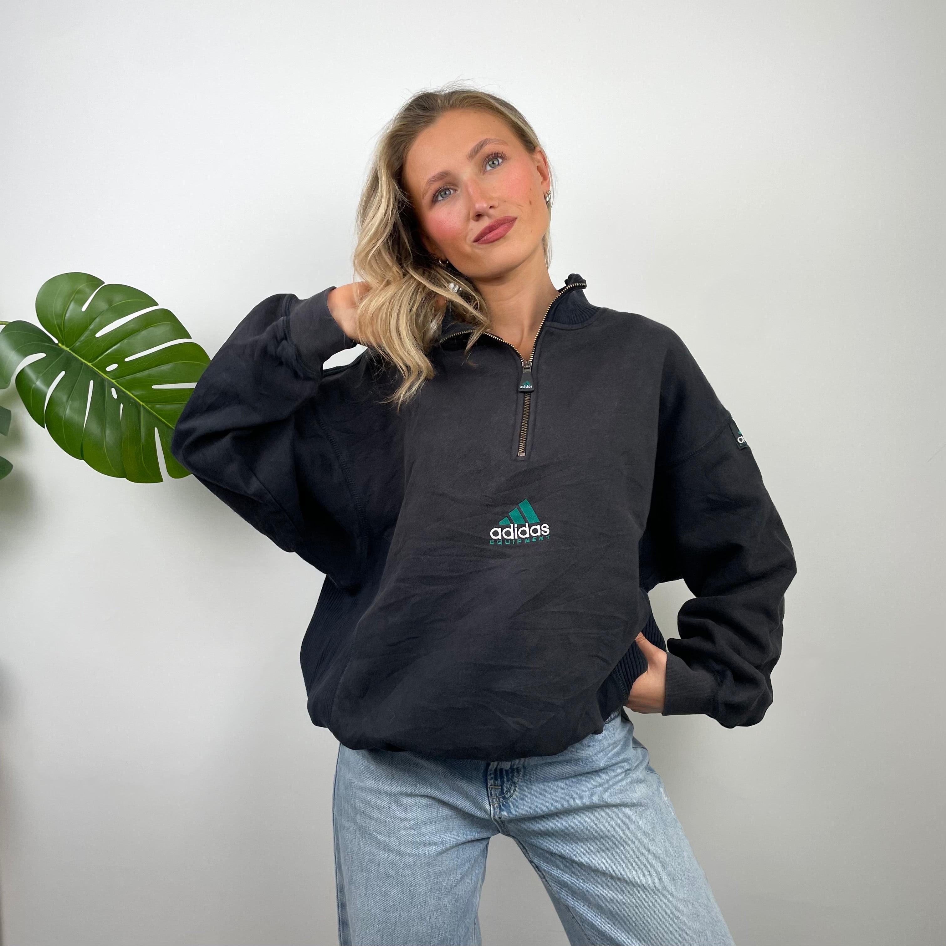 Adidas Equipment RARE Black Embroidered Spell Out Quarter Zip Up (M)