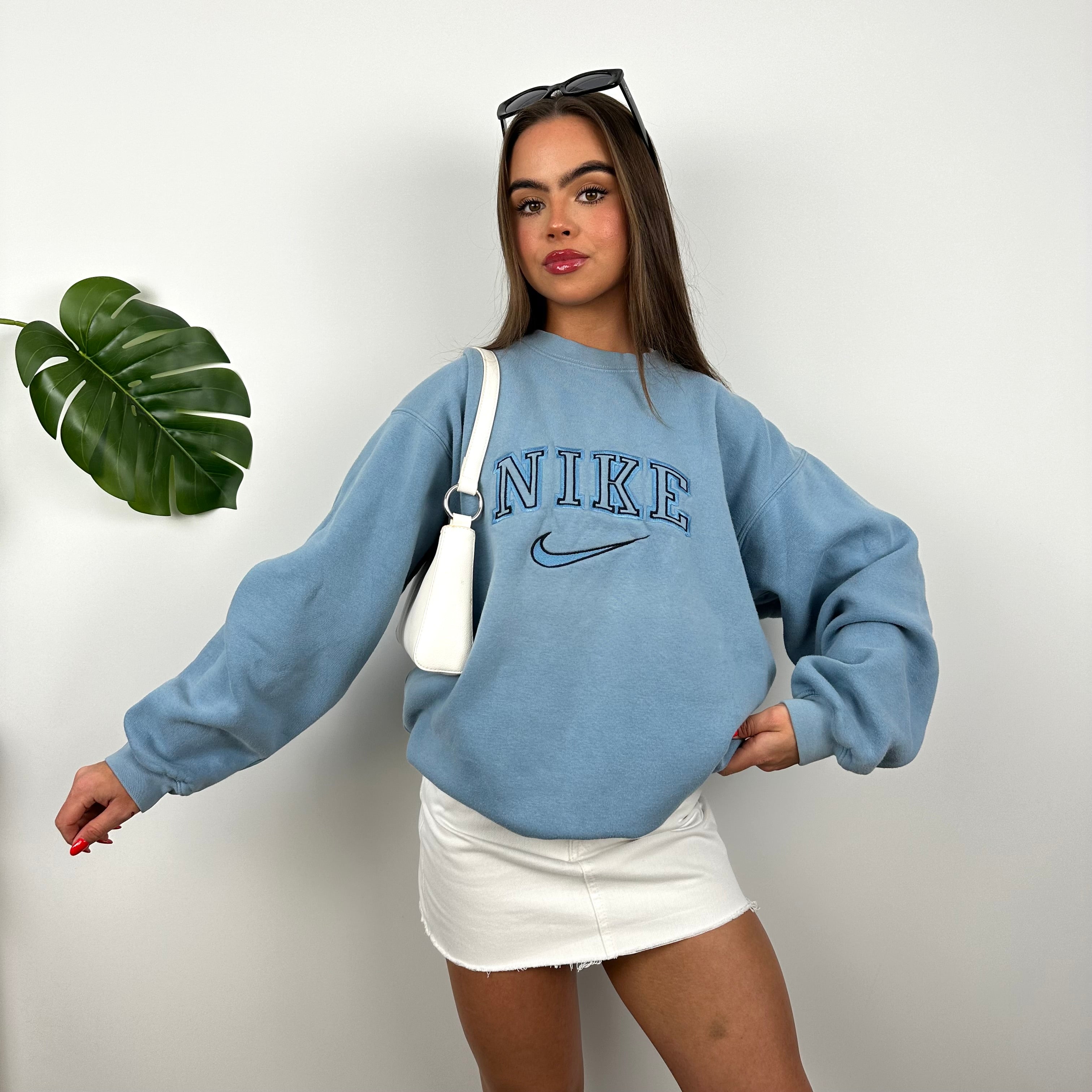 Nike Baby Blue Embroidered Spell Out Sweatshirt (L)