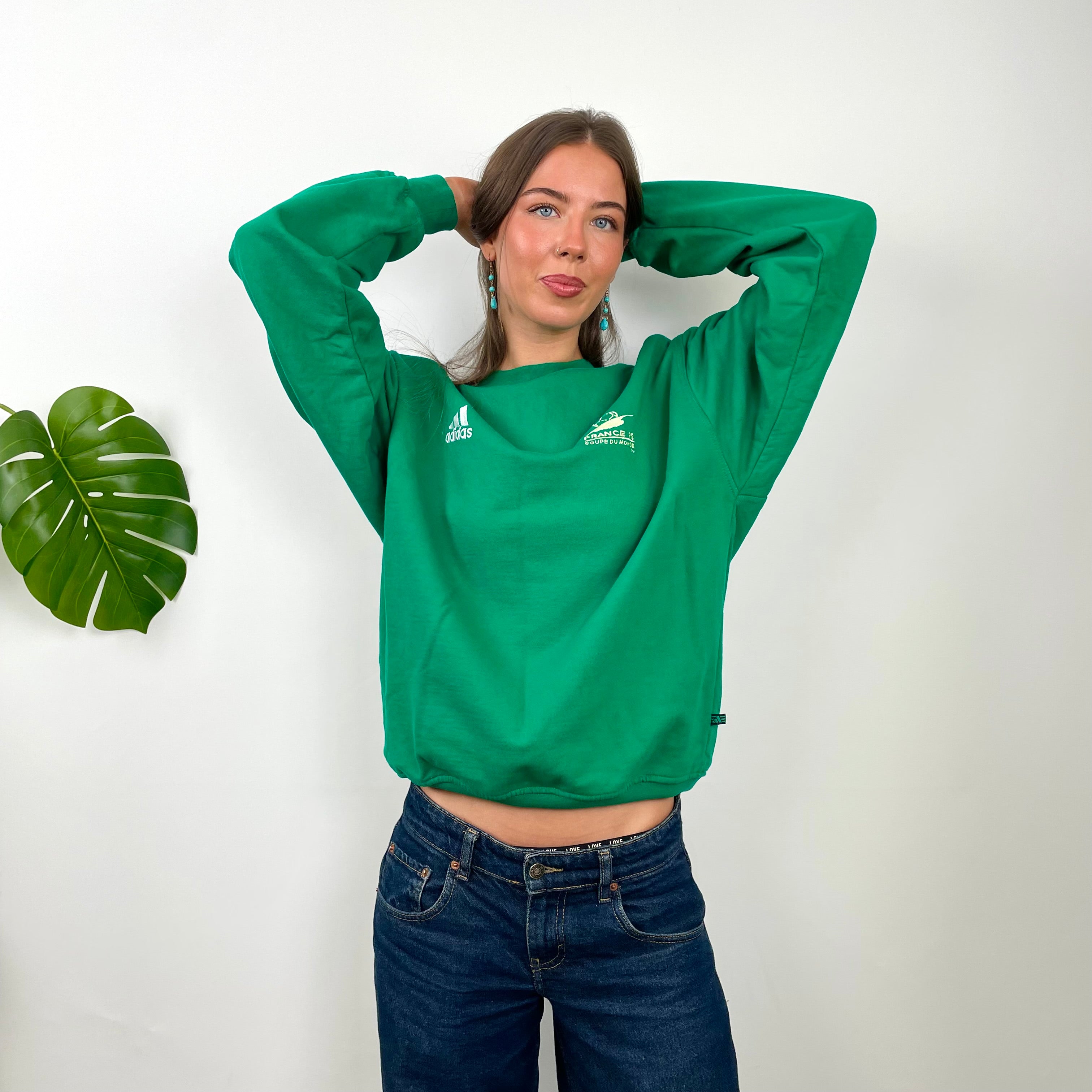 Adidas Green Embroidered Spell Out Sweatshirt (M)