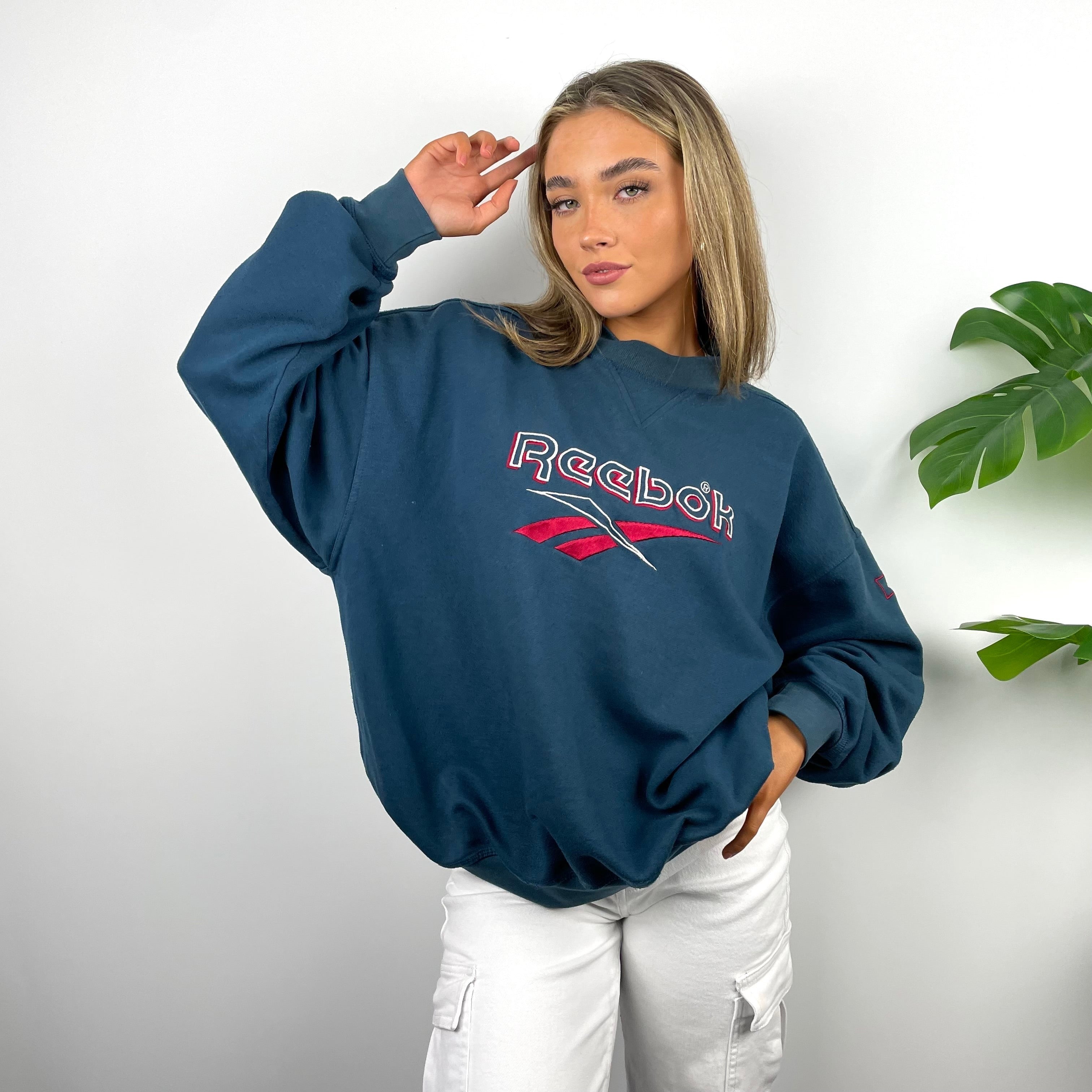 Reebok Turquoise Embroidered Spell Out Sweatshirt (M)