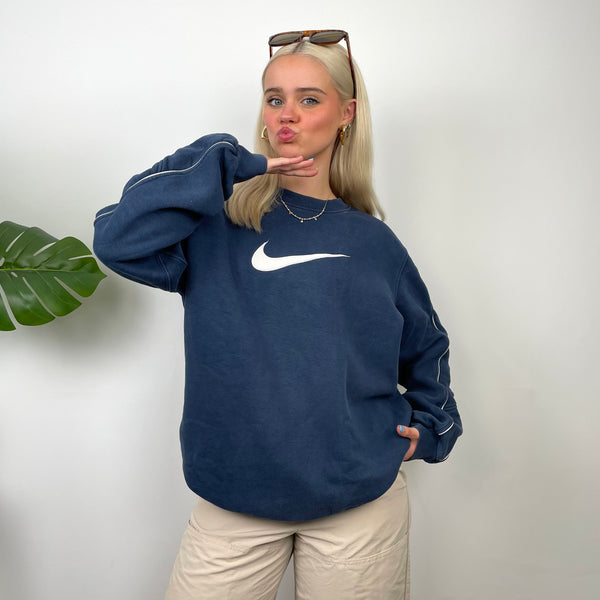 Nike Navy Embroidered Swoosh Sweatshirt (M)