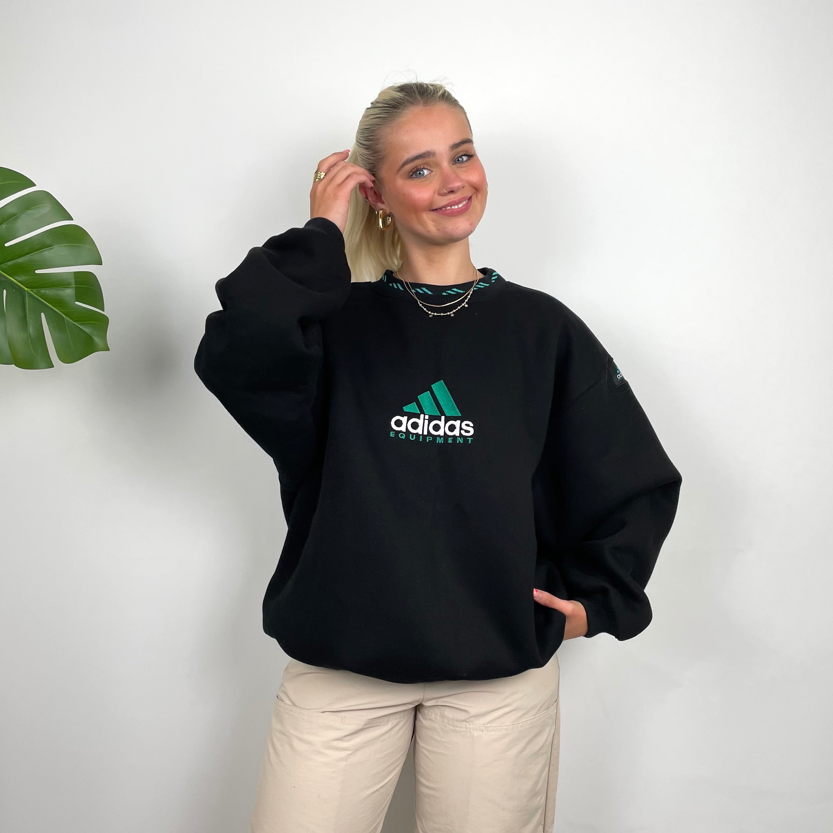 Adidas Equipment Black Embroidered Spell Out Sweatshirt as worn by Annalivia + Ruairi (M)