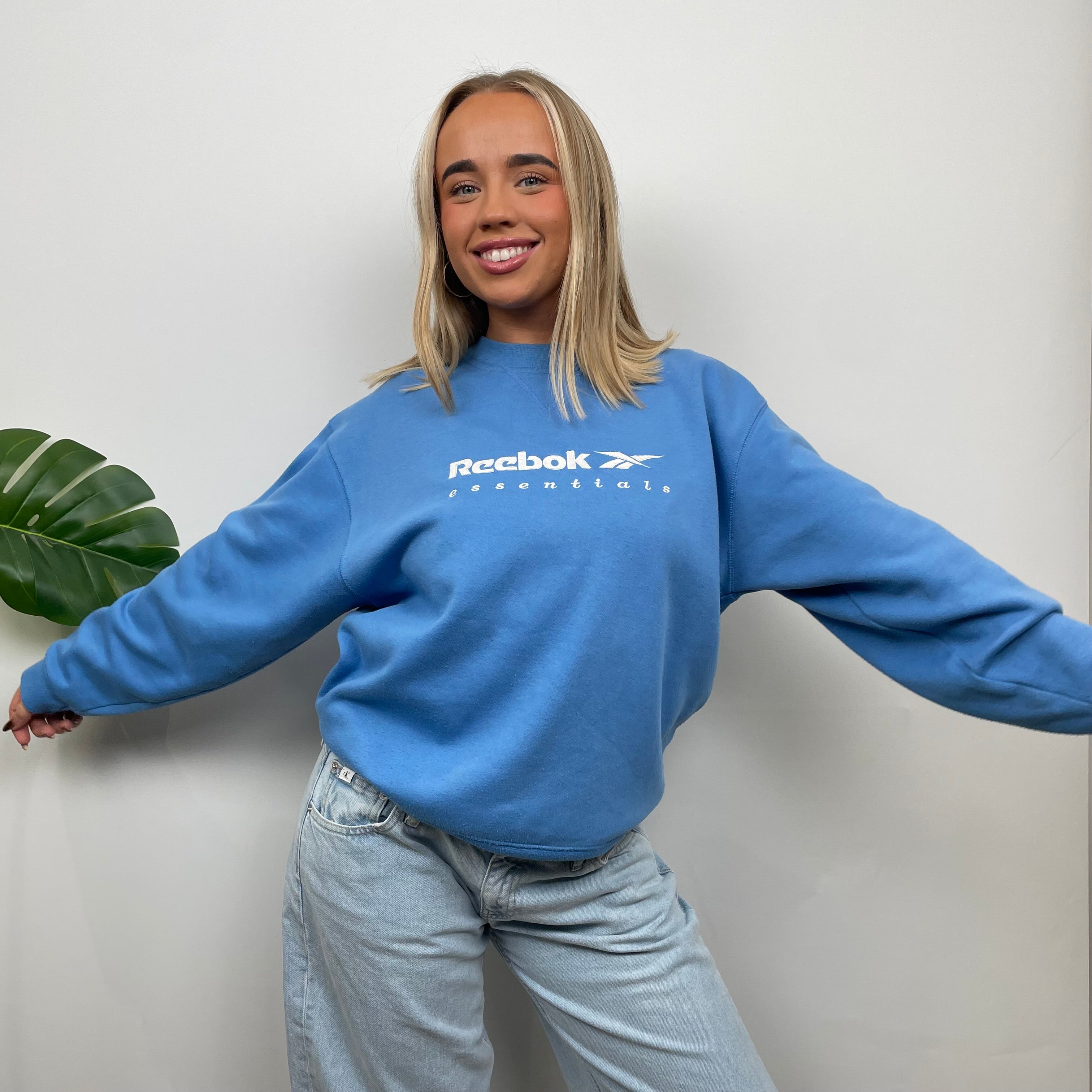 Reebok Blue Embroidered Spell Out Sweatshirt (S)