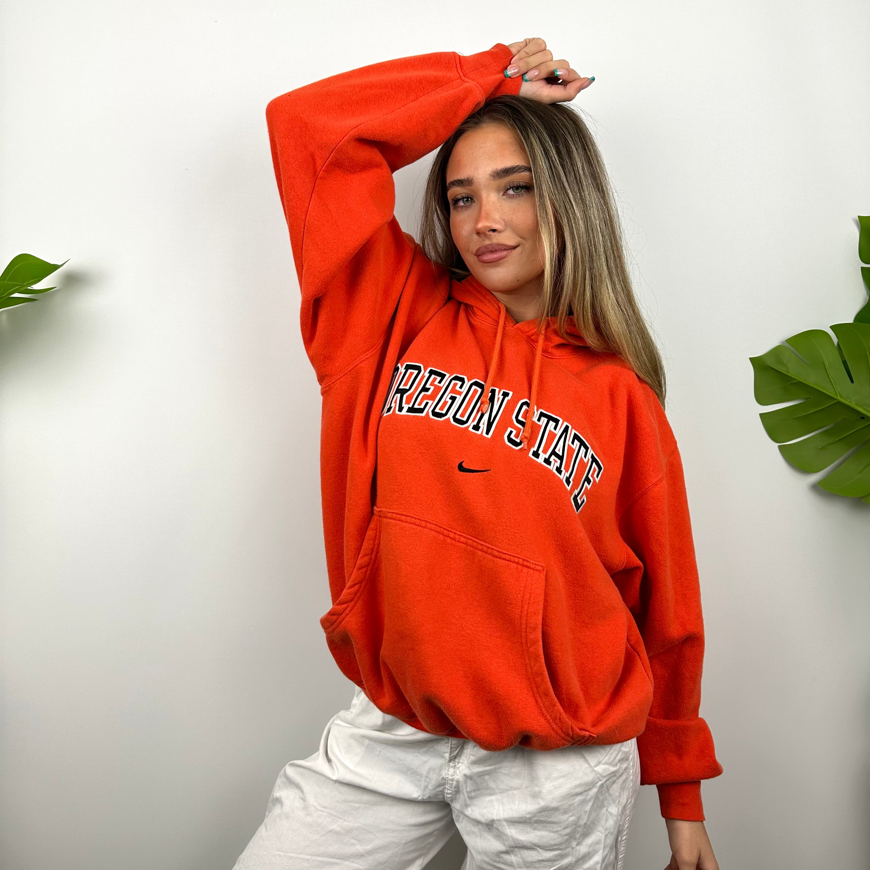 Nike x Oregon State Orange Embroidered Spell Out Hoodie (S)