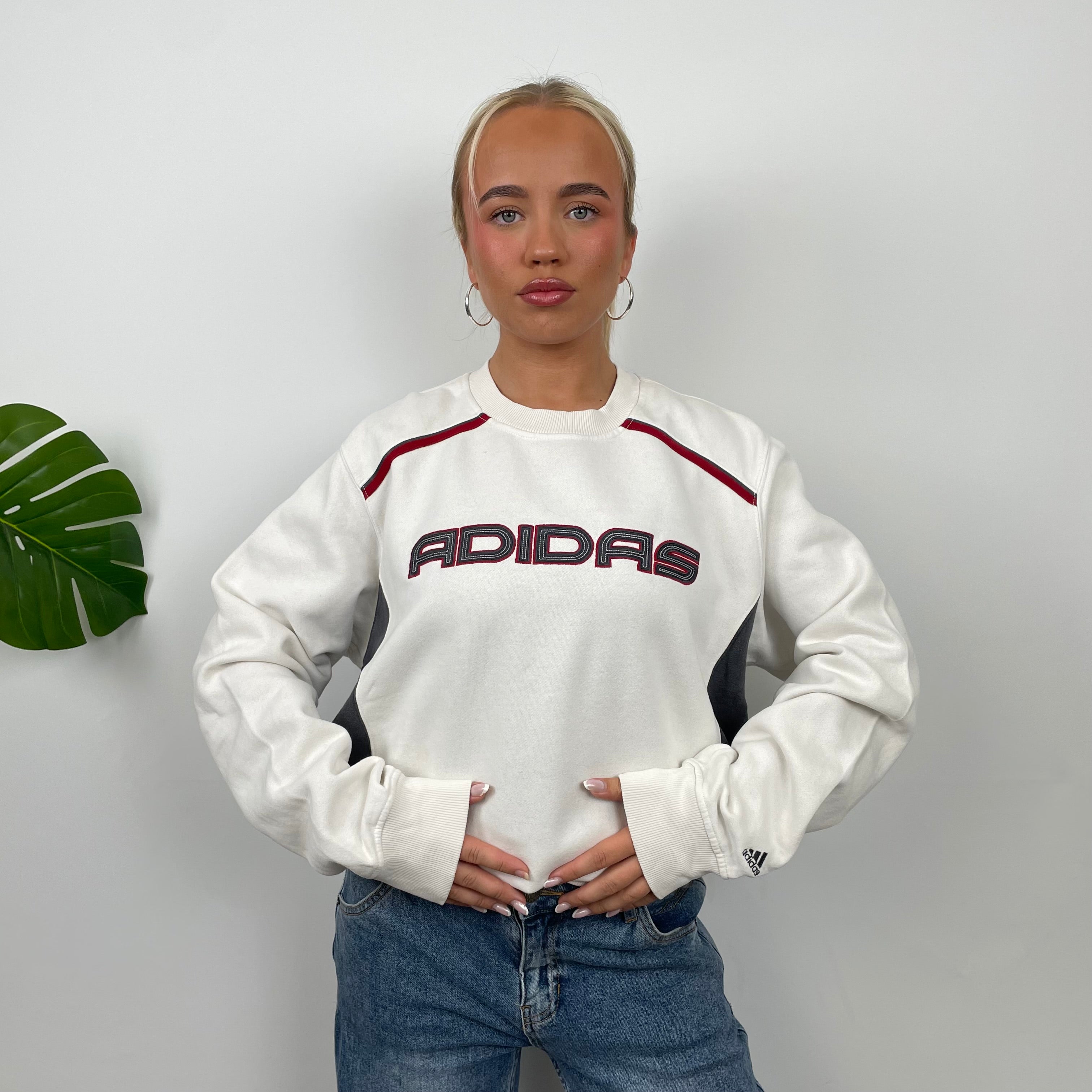 Adidas White Embroidered Spell Out Sweatshirt (M)