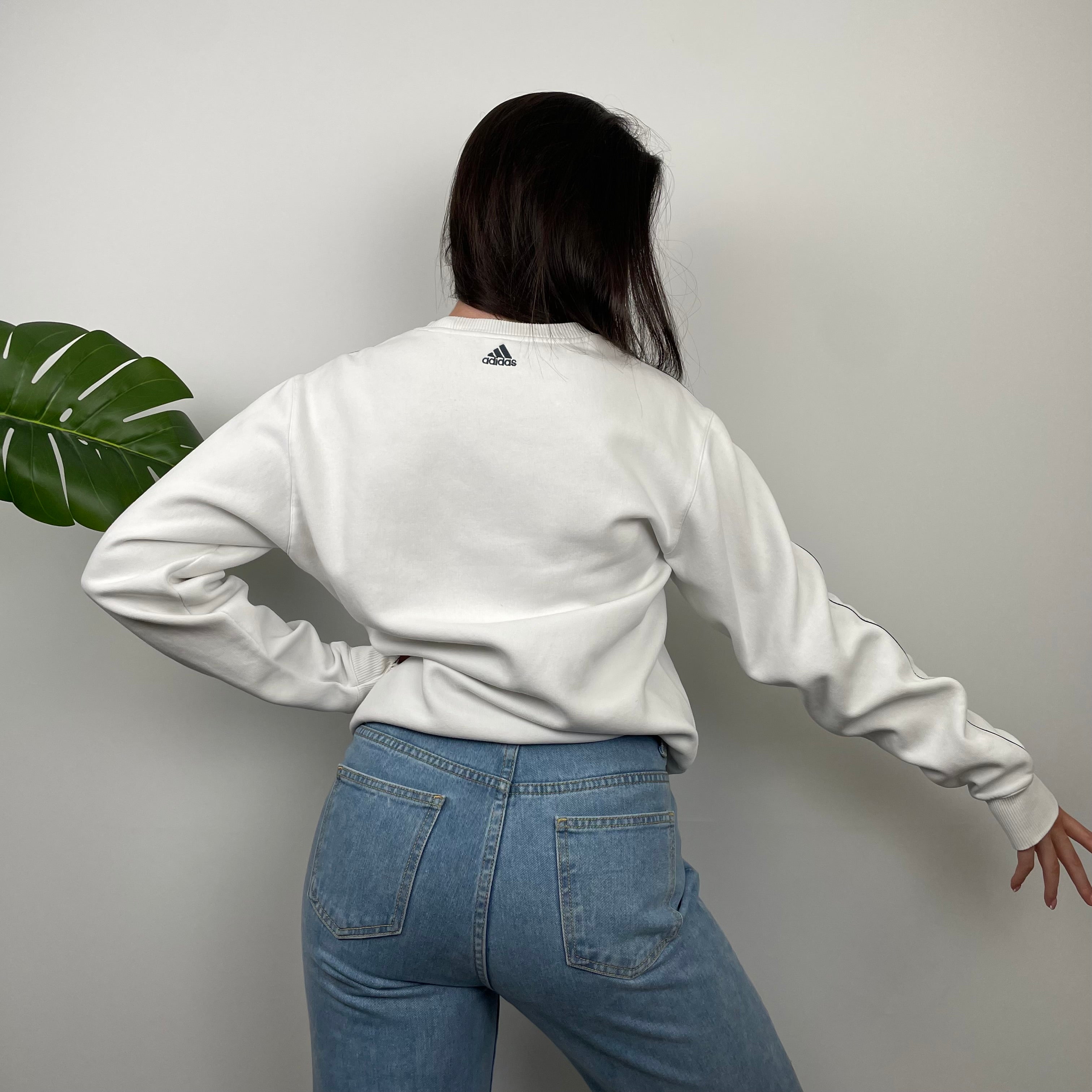 Adidas White Embroidered Spell Out Sweatshirt (M)