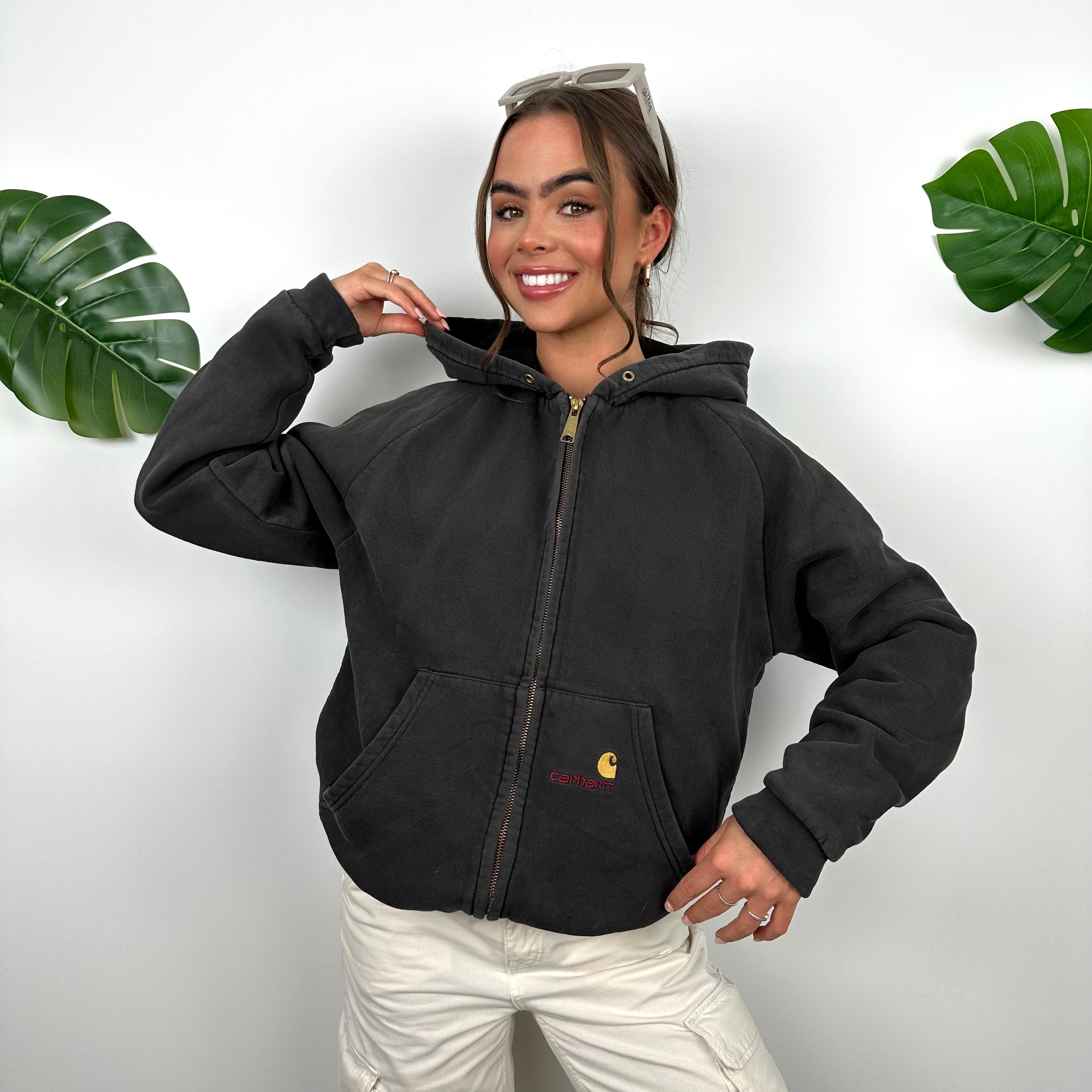 Carhartt Black Embroidered Logo Zip Up Hoodie Jacket (S)