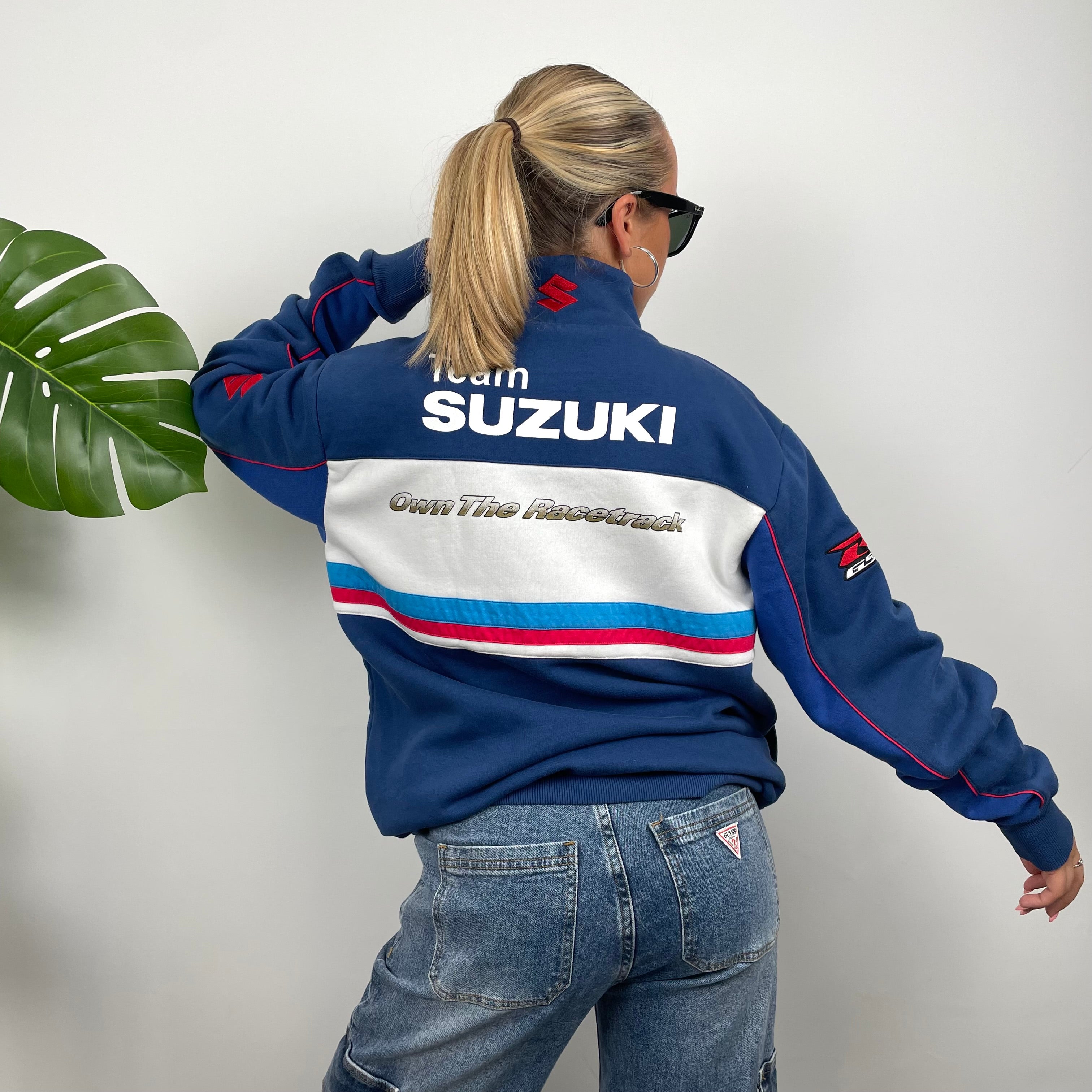 Suzuki Racing Blue Embroidered Spell Out Zip Up Jacket (XL)