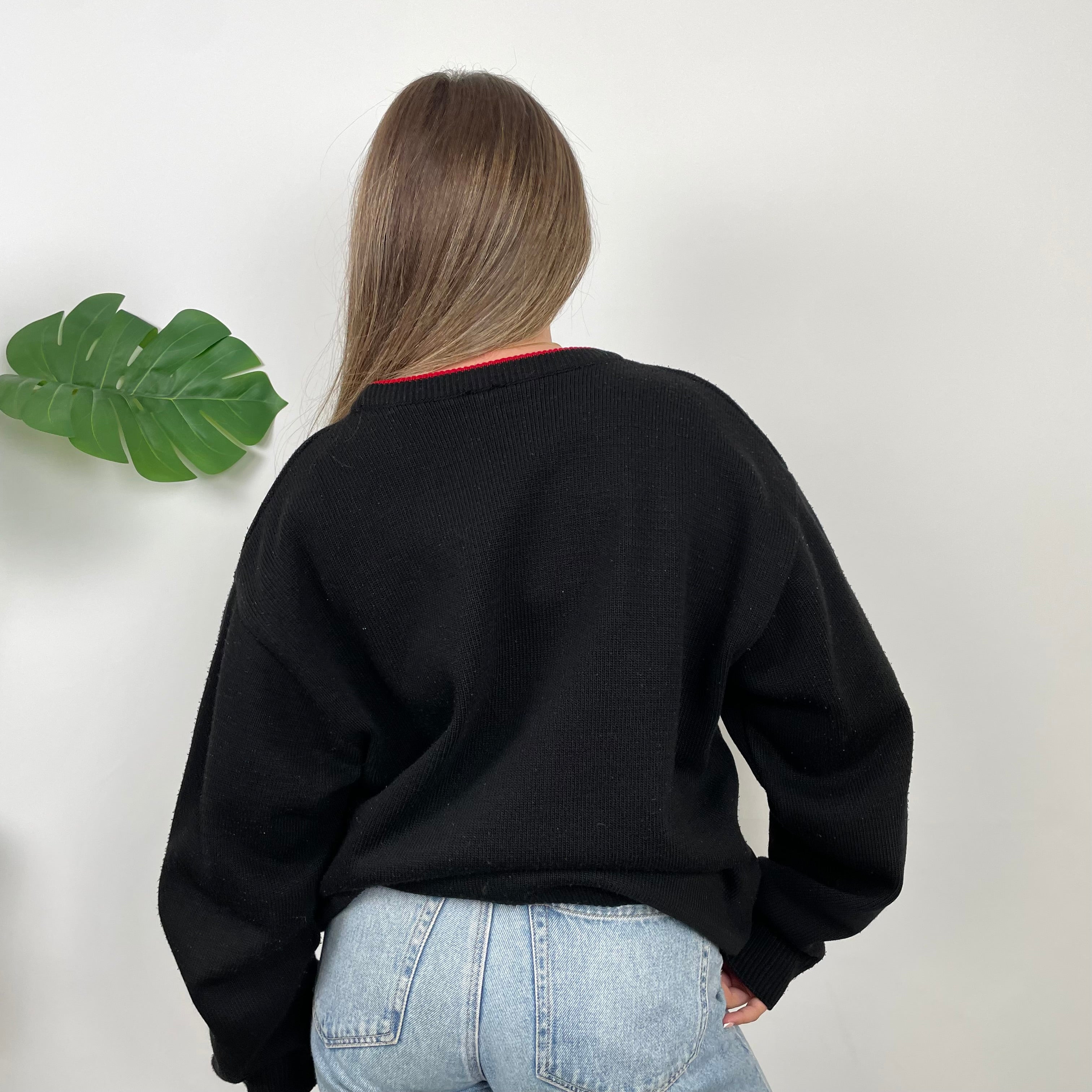 Nike RARE Black Embroidered Swoosh Knitted Sweater (L)