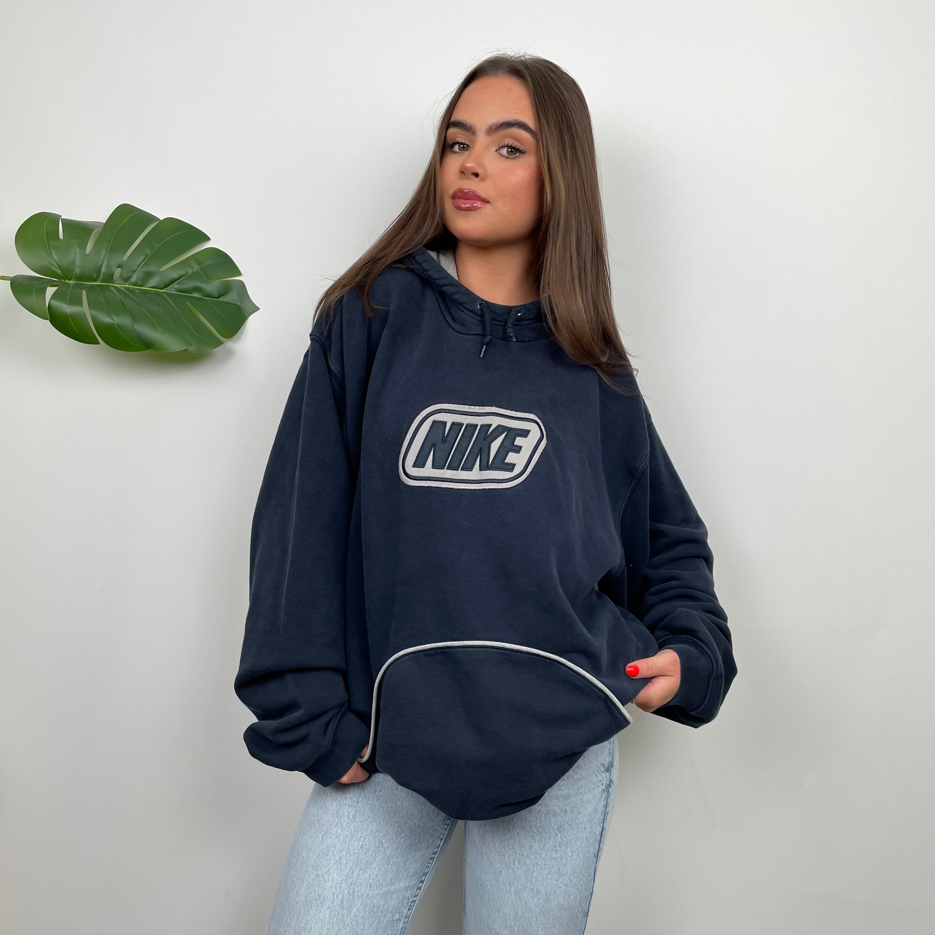 Nike Navy Embroidered Spell Out Hoodie (XL)