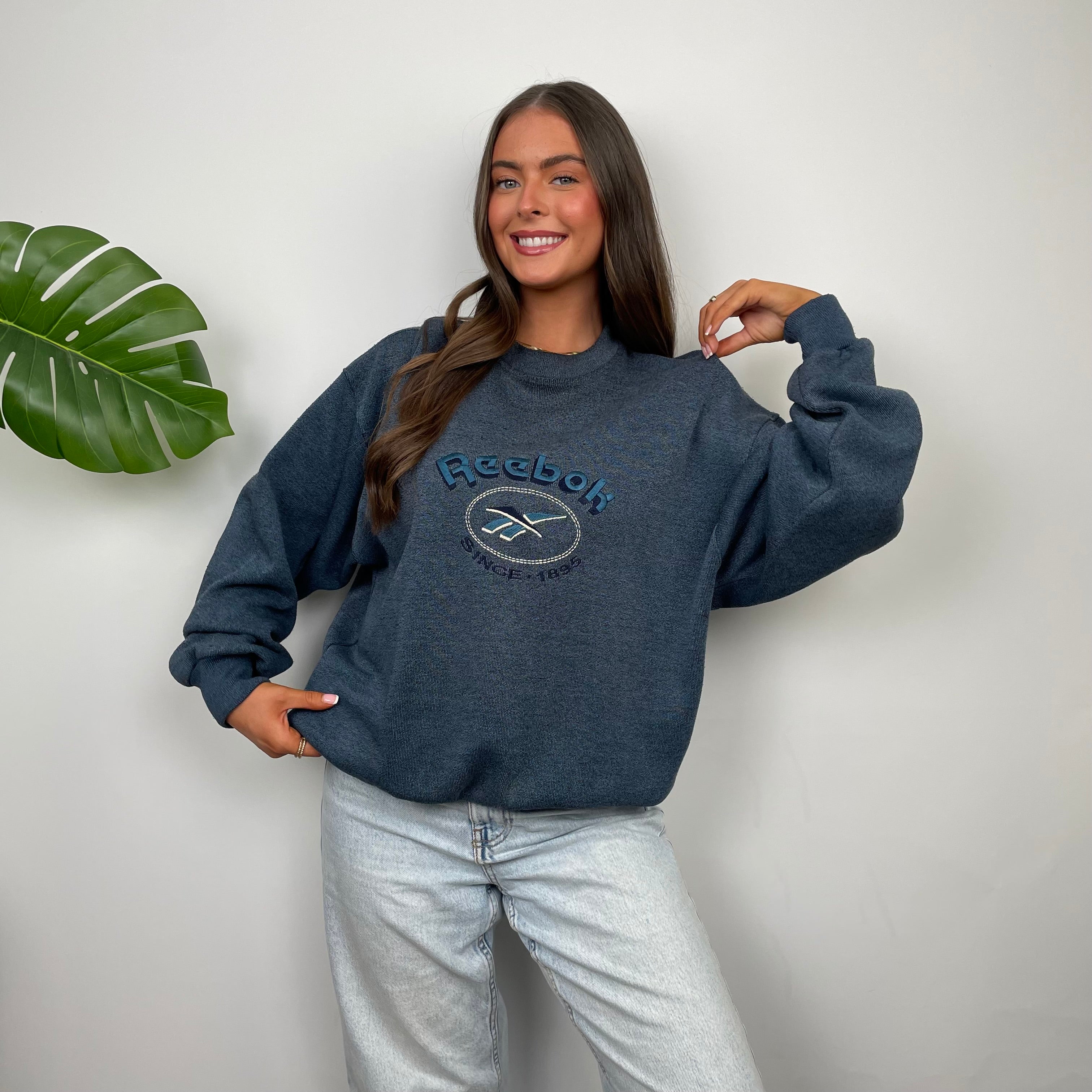 Reebok Blue Embroidered Spell Out Sweatshirt (M)