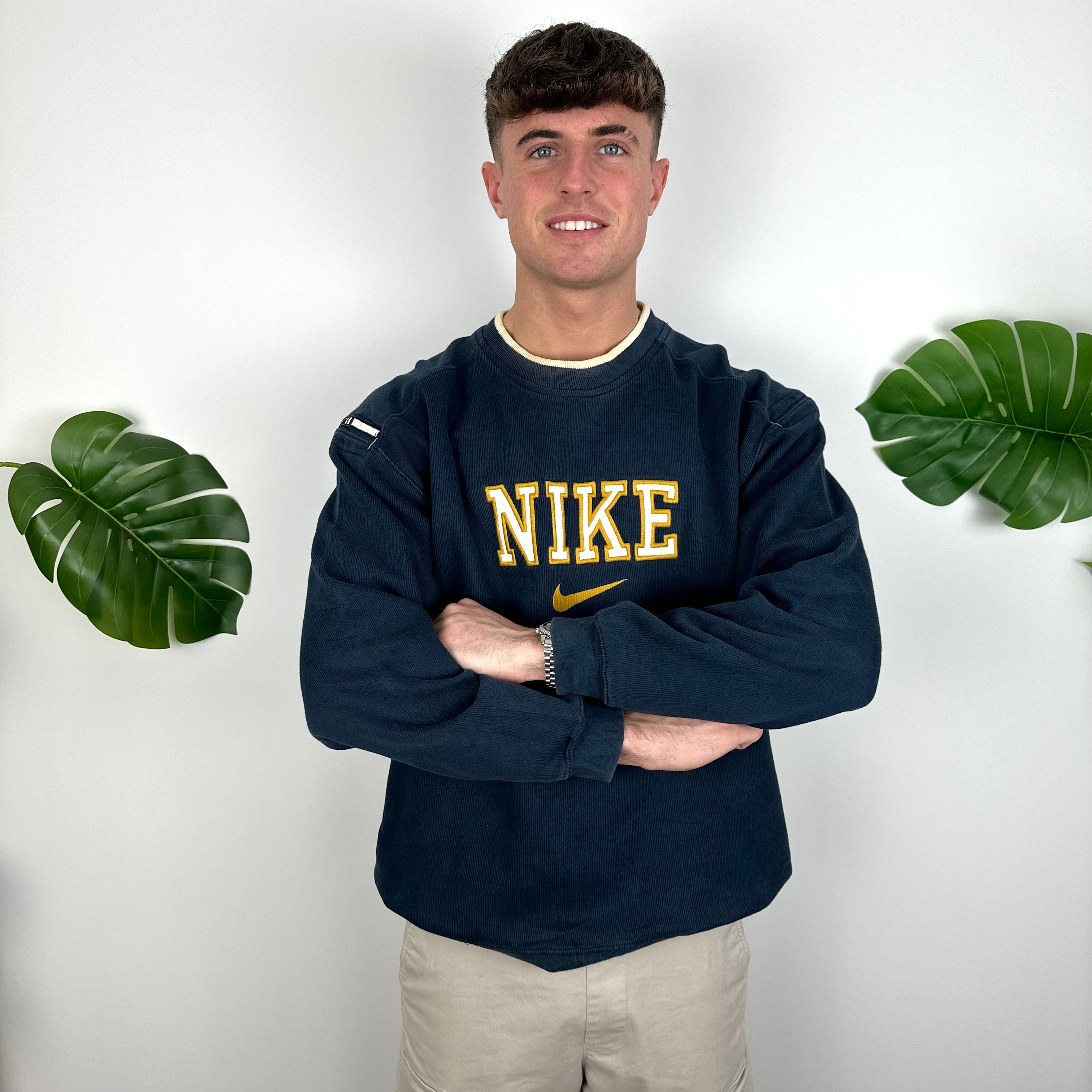 Nike Navy Embroidered Spell Out Sweatshirt (L)