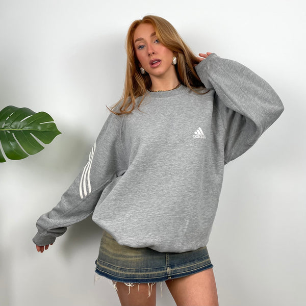 Adidas Grey Embroidered Spell Out Sweatshirt (L)