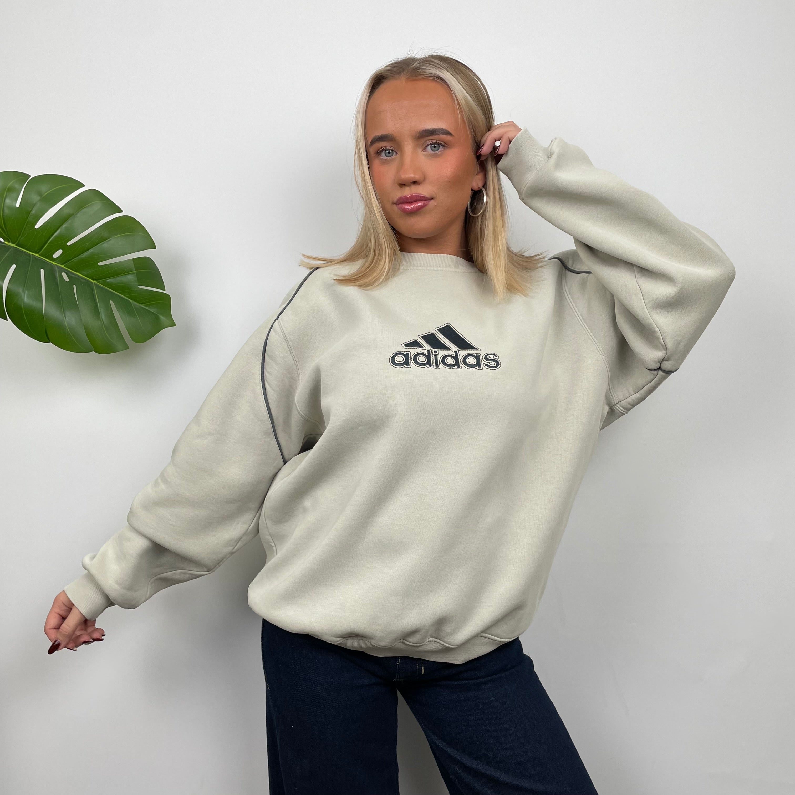 Adidas Cream Embroidered Spell Out Sweatshirt (L)