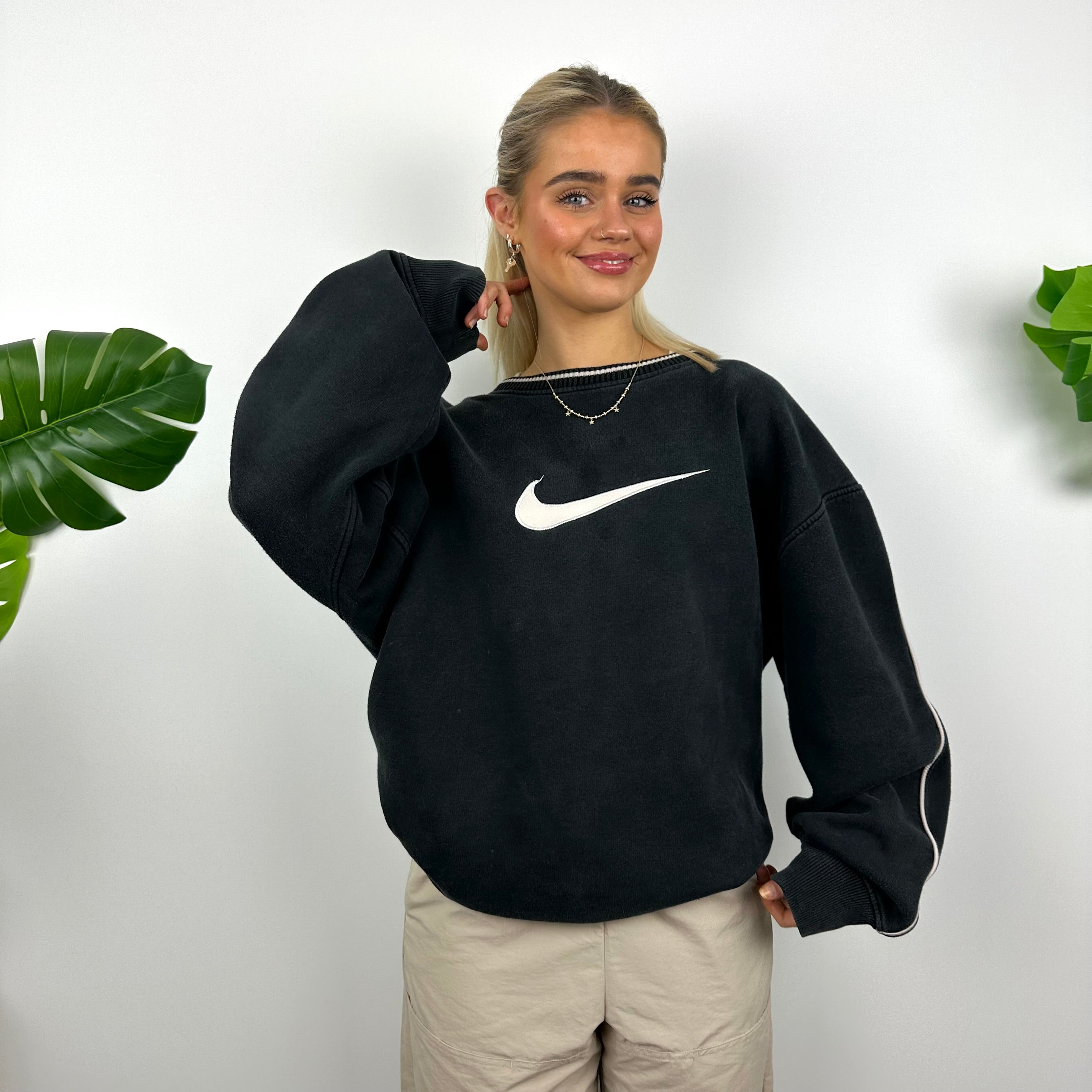 Nike Black Embroidered Swoosh Sweatshirt (XL)