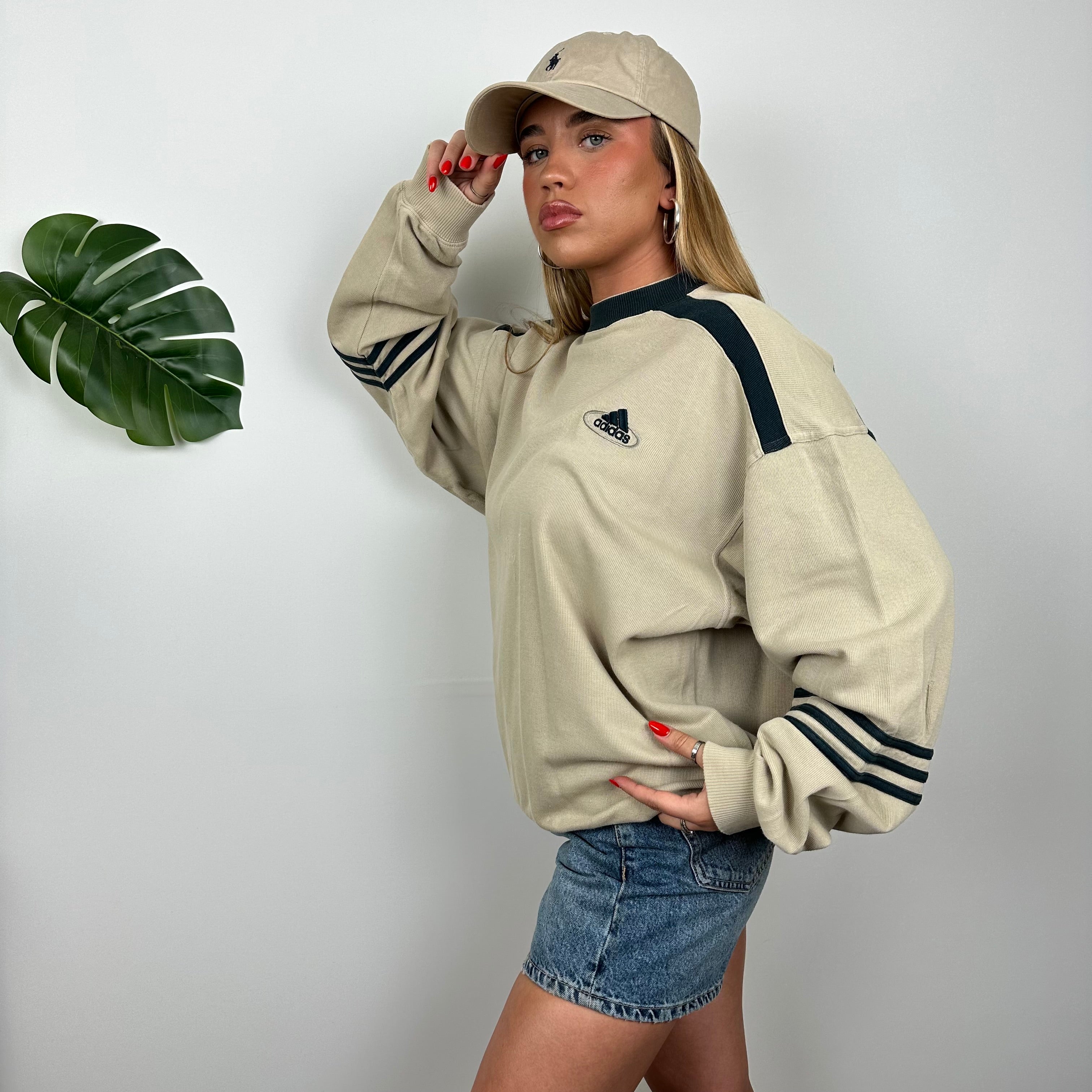 Adidas Tan Embroidered Spell Out Sweatshirt (L)